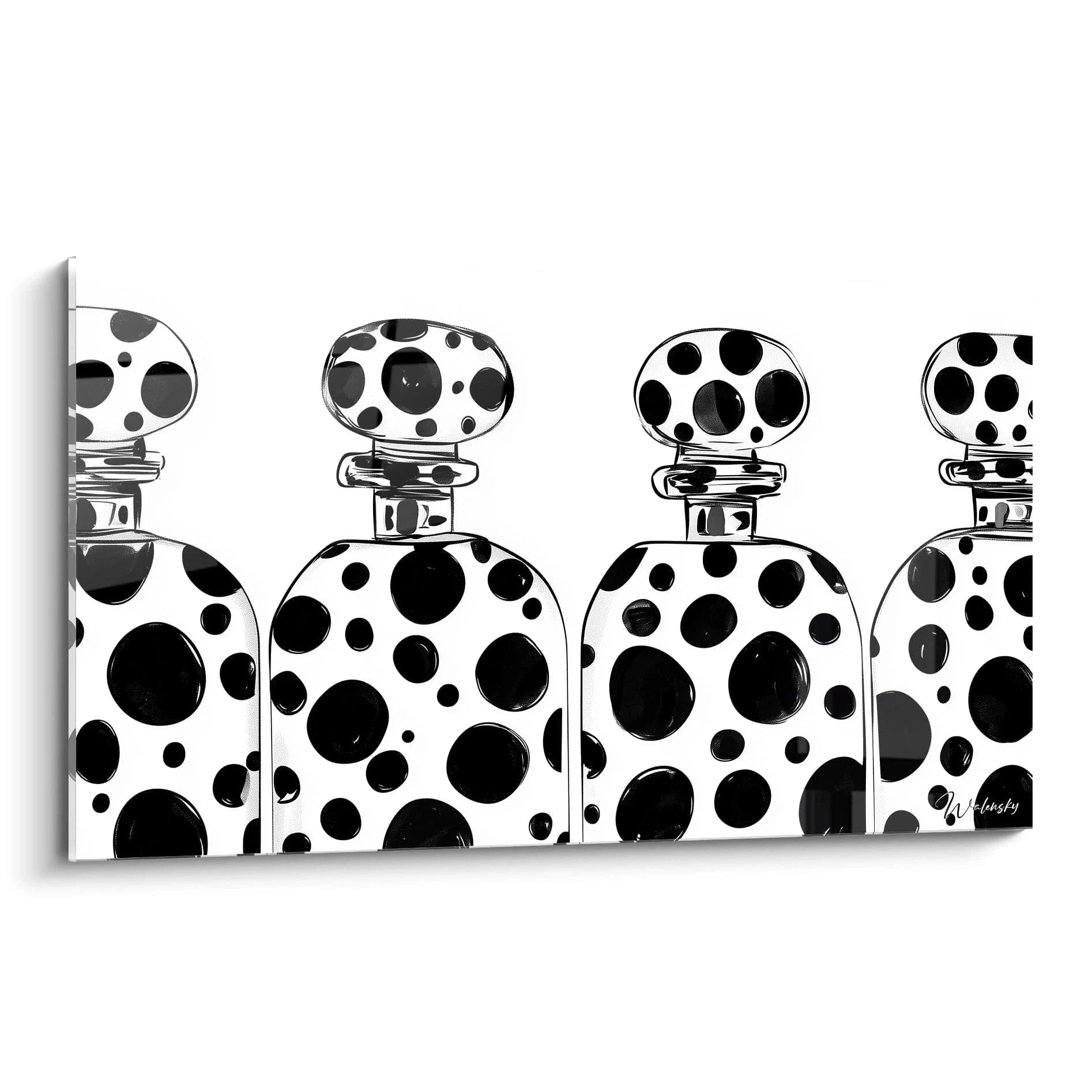 Tableau tacheté noir et blanc de bouteilles de parfum par Walensky, décor moderne pour la maison