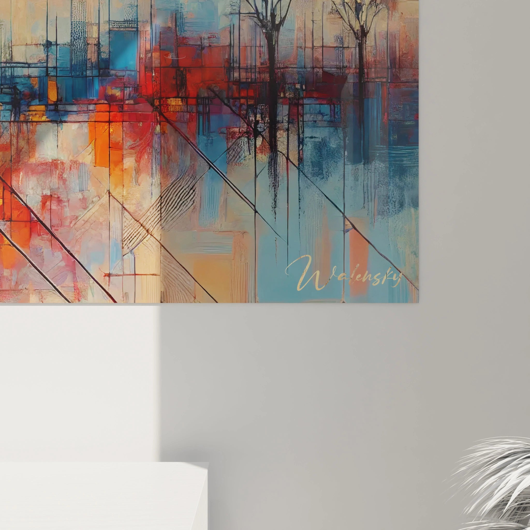 Vue rapprochée tableau Paris révèle des détails texturés, des contours géométriques et des couleurs profondes. Chaque coup de pinceau incarne la beauté intemporelle de Paris.