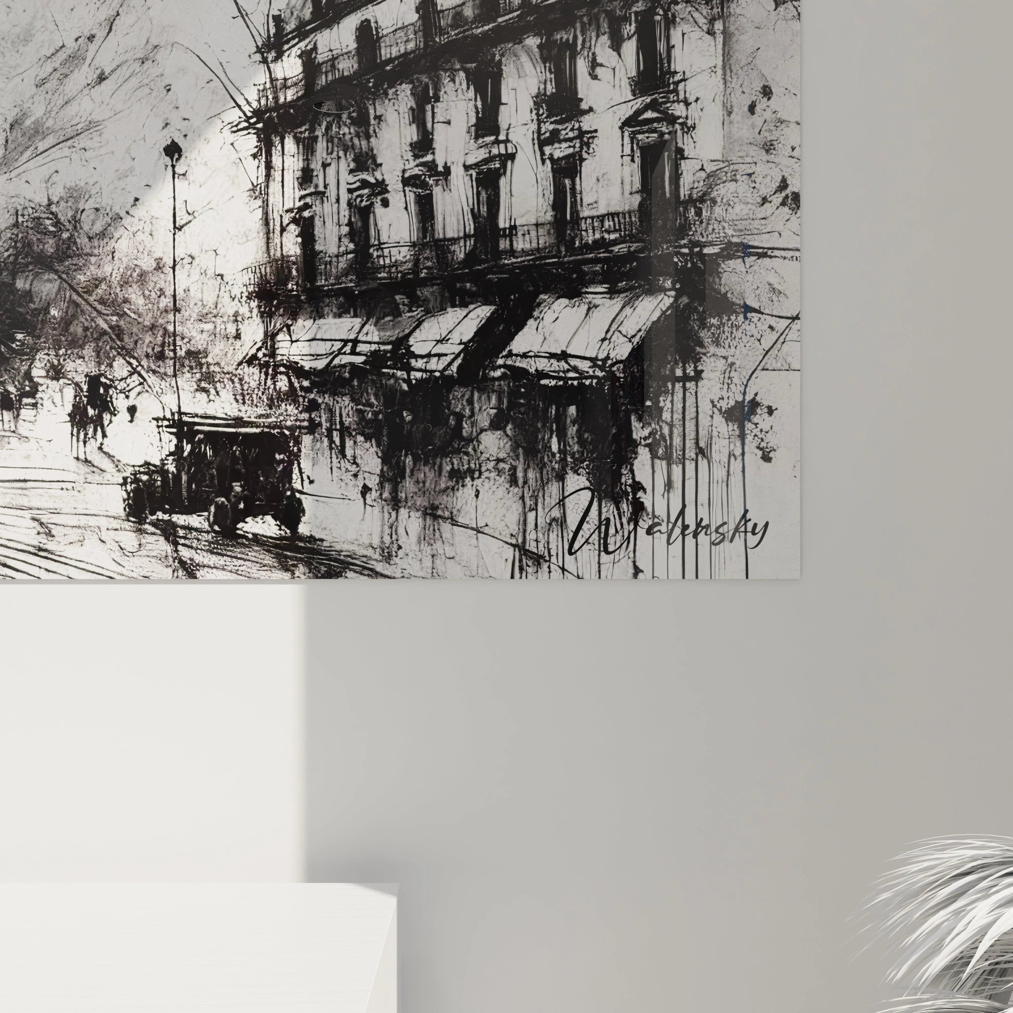 Vue rapprochée tableau Paris Noir et Blanc dévoile des détails saisissants : lignes intenses, nuances de gris subtiles, et textures dynamiques qui évoquent la beauté brute des monuments parisiens.