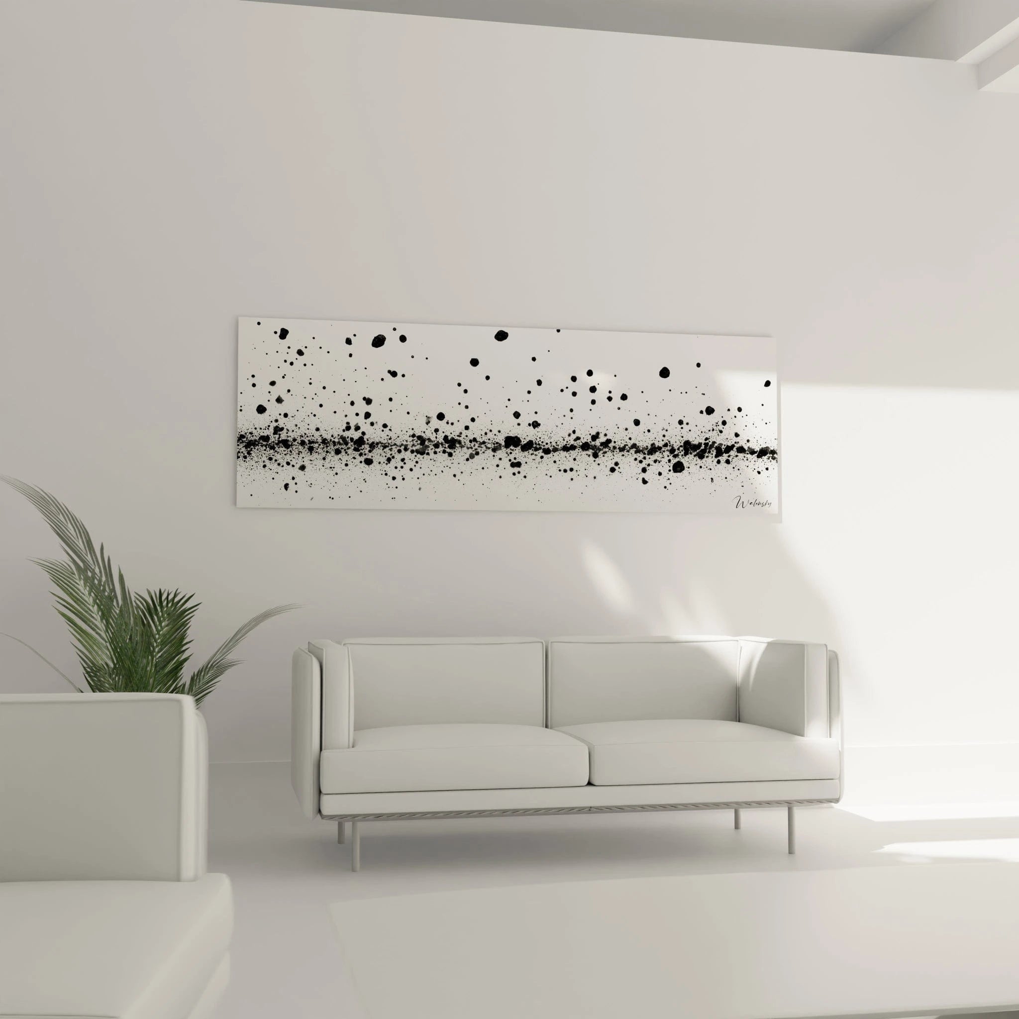 Tableau tacheté noir et blanc de Walensky, parfait pour ajouter une touche artistique à votre décoration intérieure