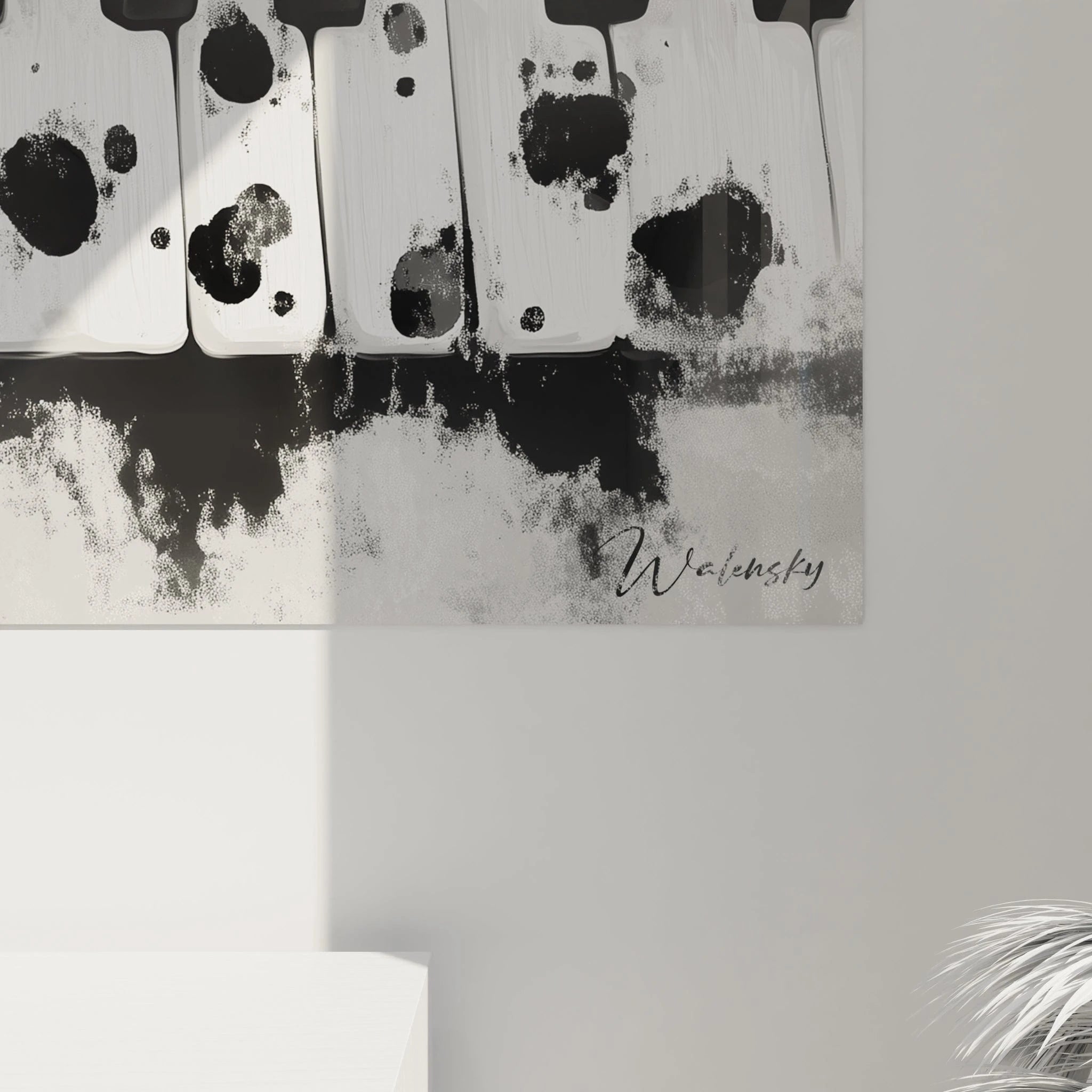 Tableau noir et blanc de touches de piano par Walensky pour décorer votre espace musical