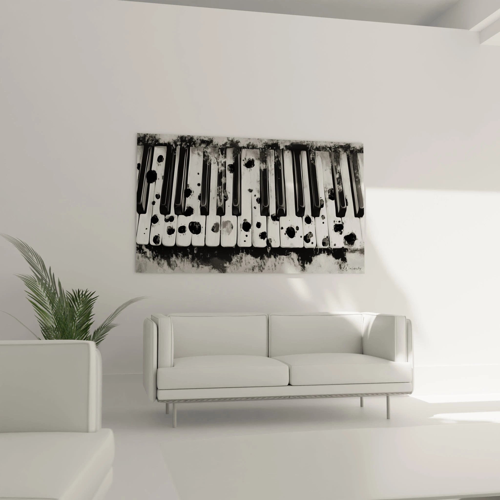 Tableau musique noir et blanc de Walensky avec des touches de piano artistiques pour décoration intérieure
