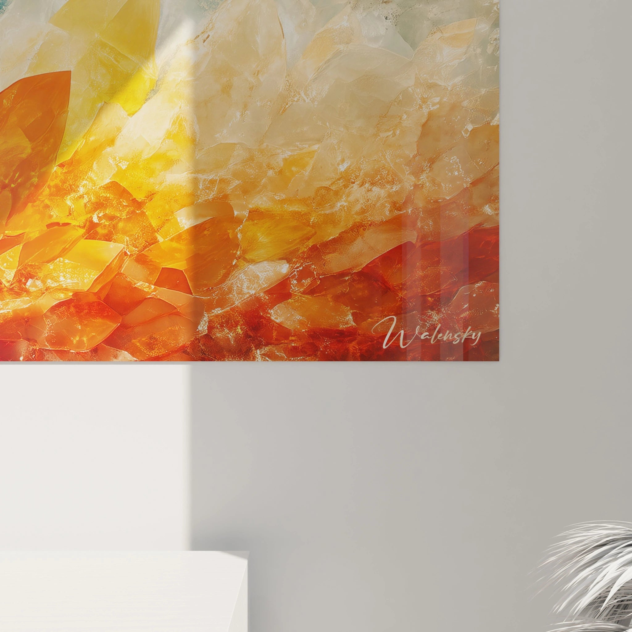 Tableau abstrait de fleurs aux teintes orange et jaune de Walensky pour une décoration moderne