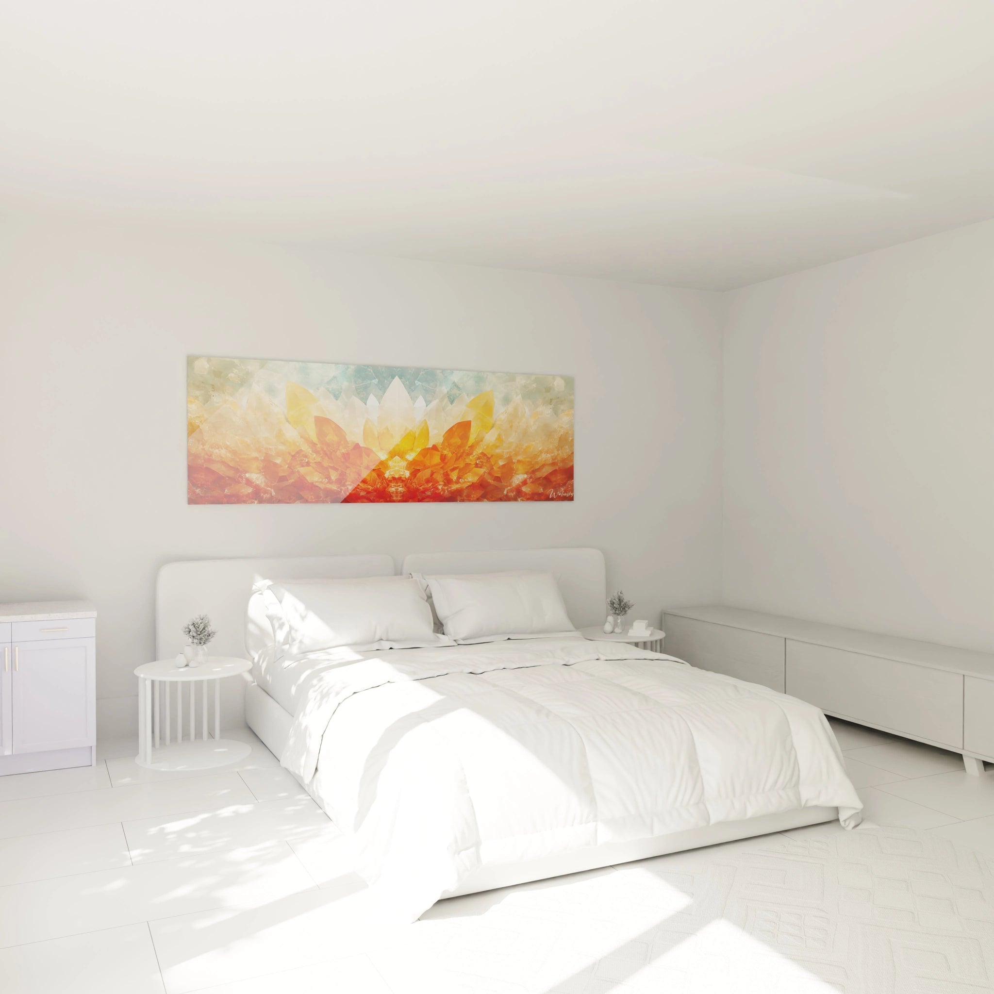 Tableau fleurs abstraite de Walensky avec des couleurs chaudes pour décorer une chambre moderne