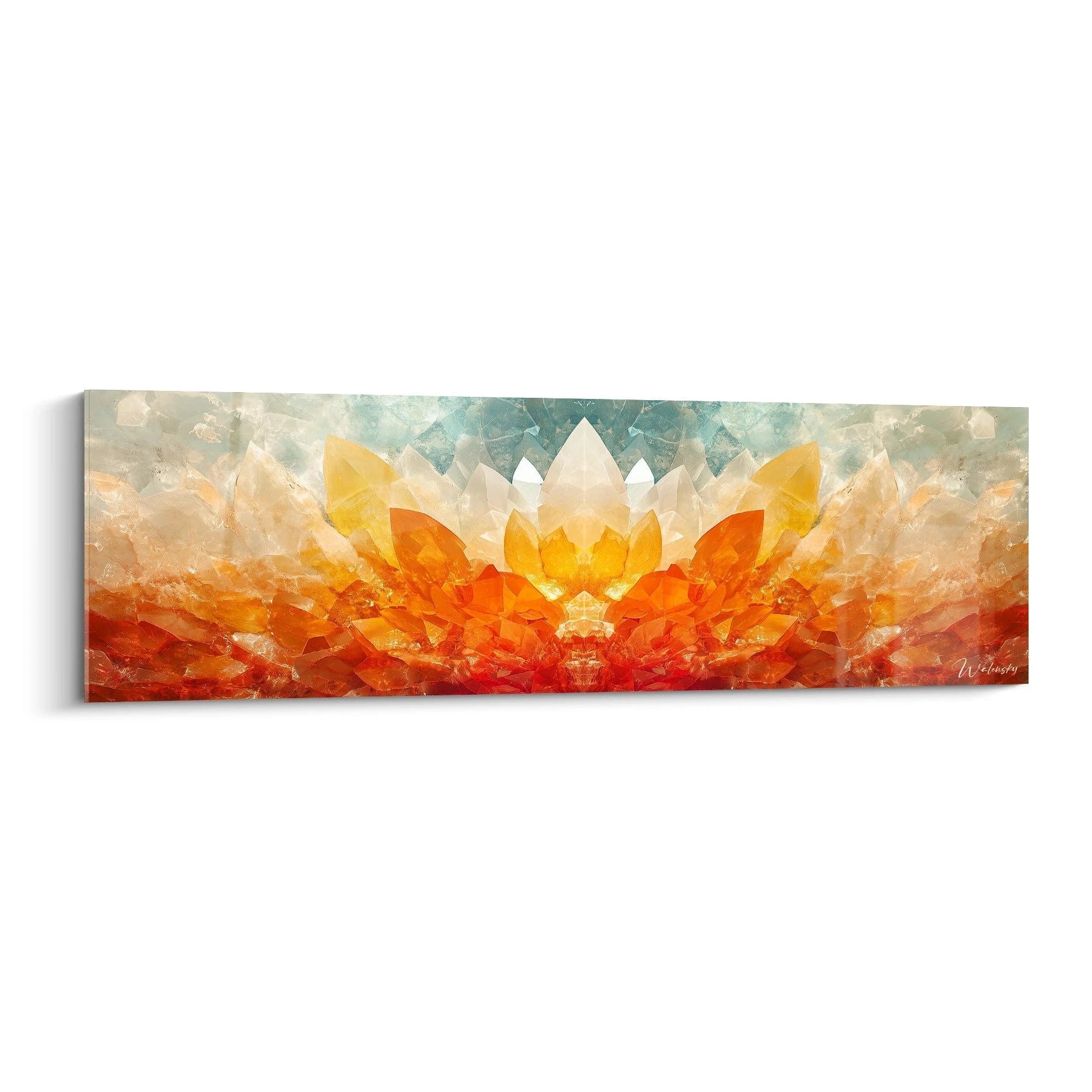 Tableau abstrait de fleurs en orange et bleu, design moderne pour décoration intérieure