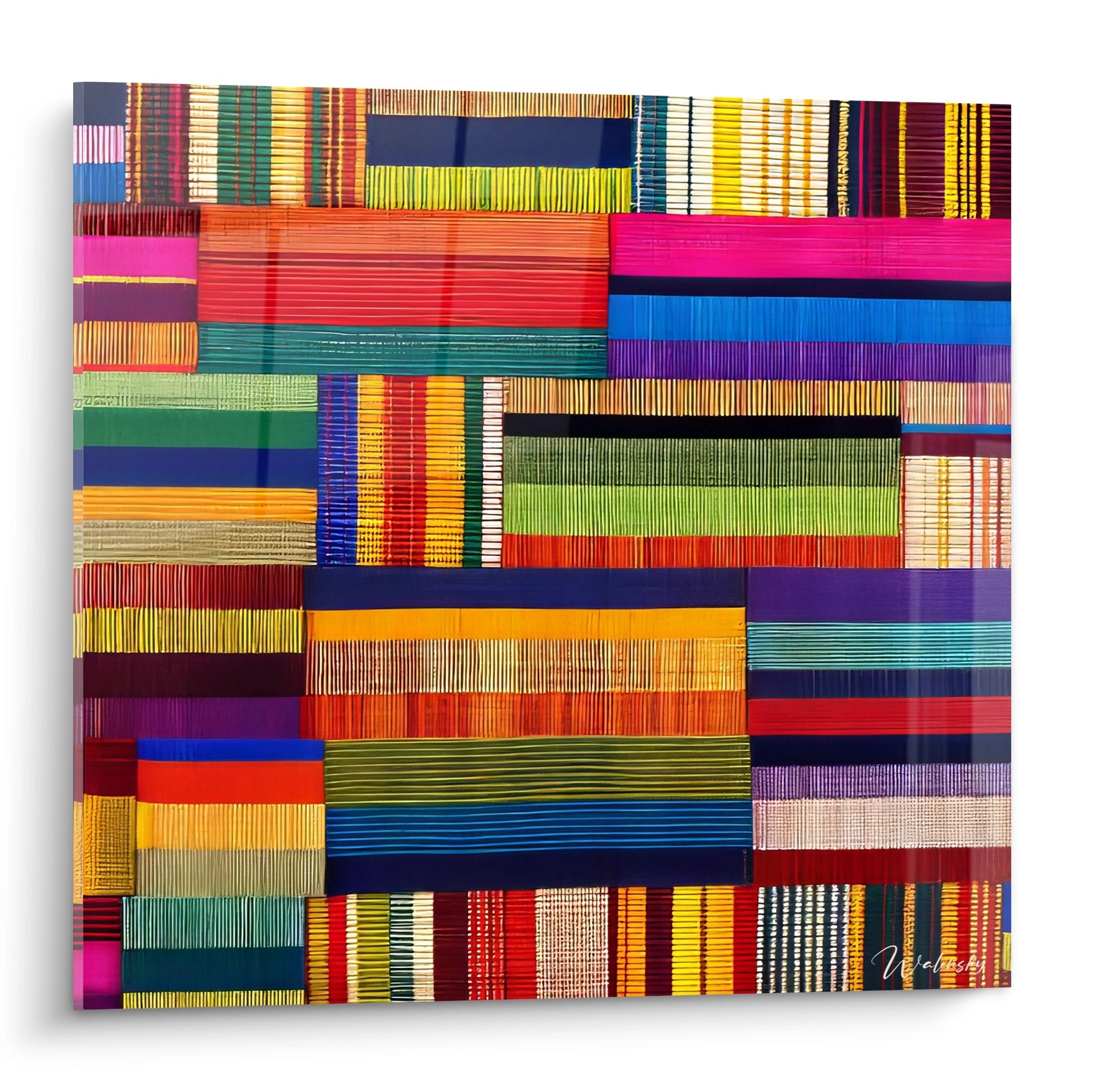 Tableau mural patchwork motifs textiles africains colorés rayures ethniques kente art décoratif