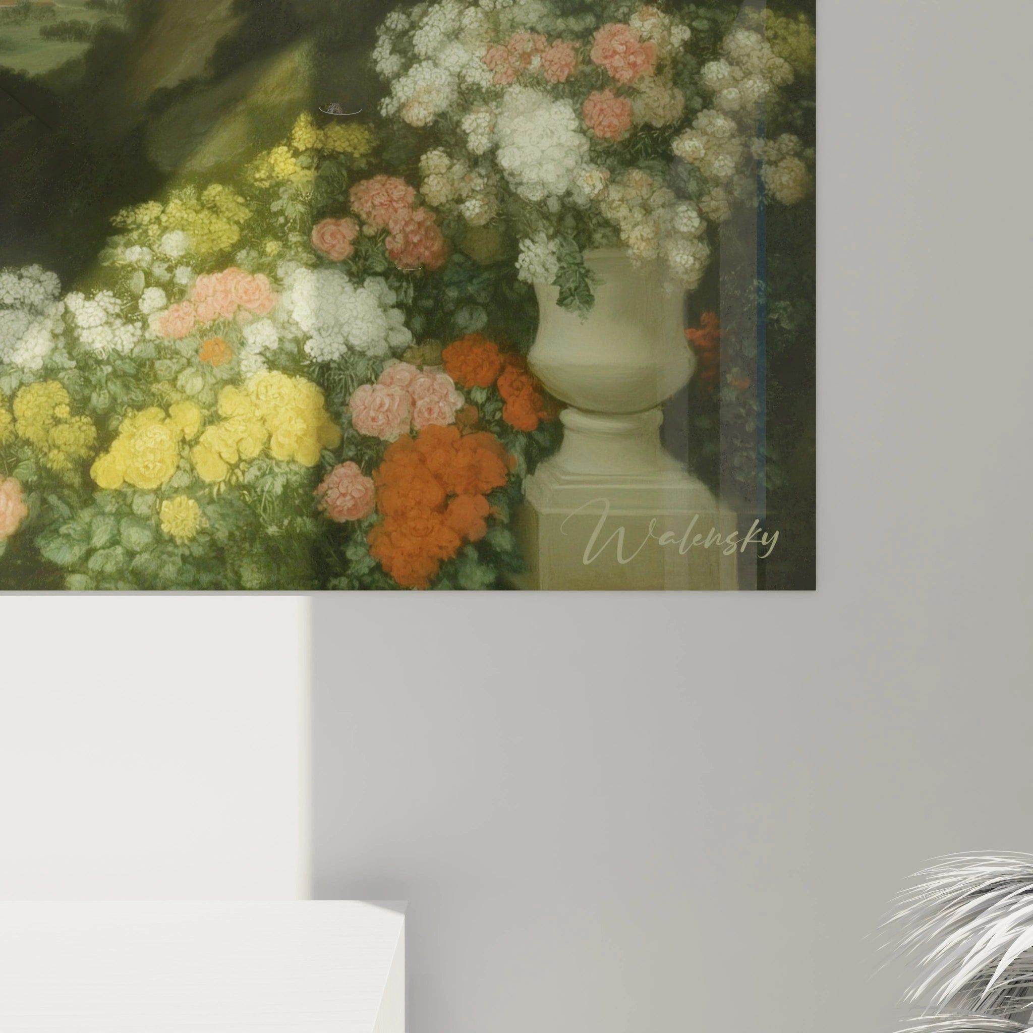 Walensky tableau paysage néo classique fleurs pastel en urne décorative suspendu au mur pour salon