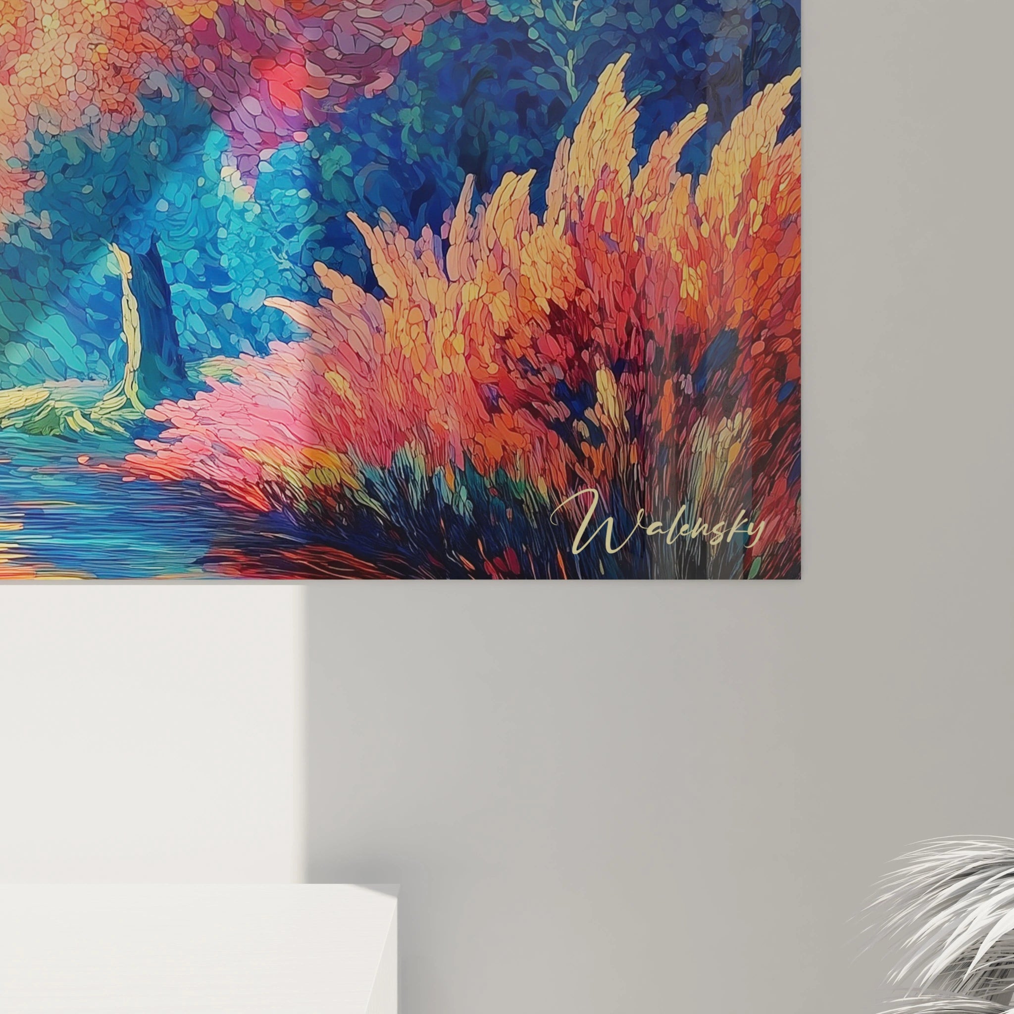 Walensky tableau paysage automnal pointillisme tableau mural aux couleurs vives et texture riche pour salon