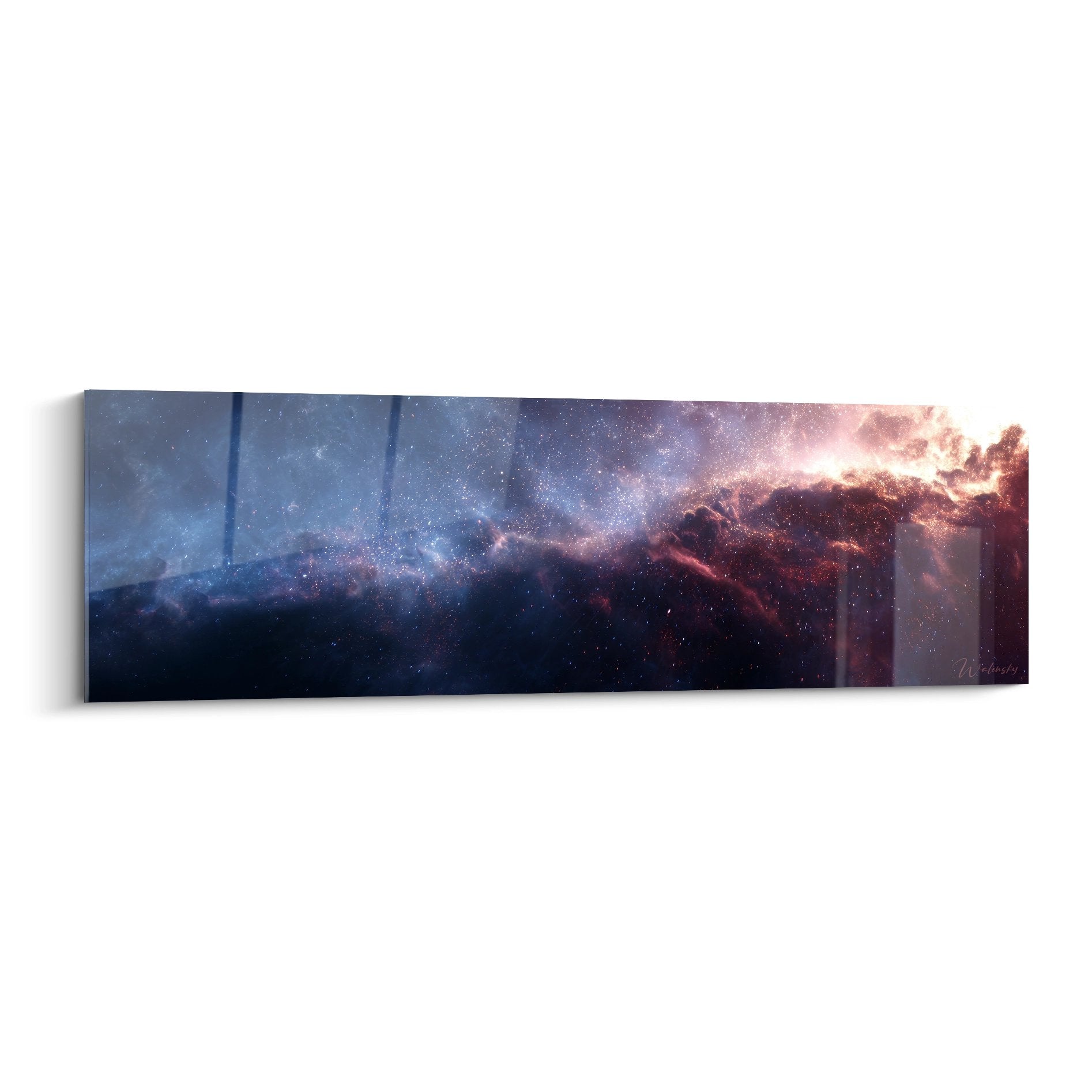 Tableau paysage cosmique avec galaxie étoilée et montagnes silhouettées - art mural espace