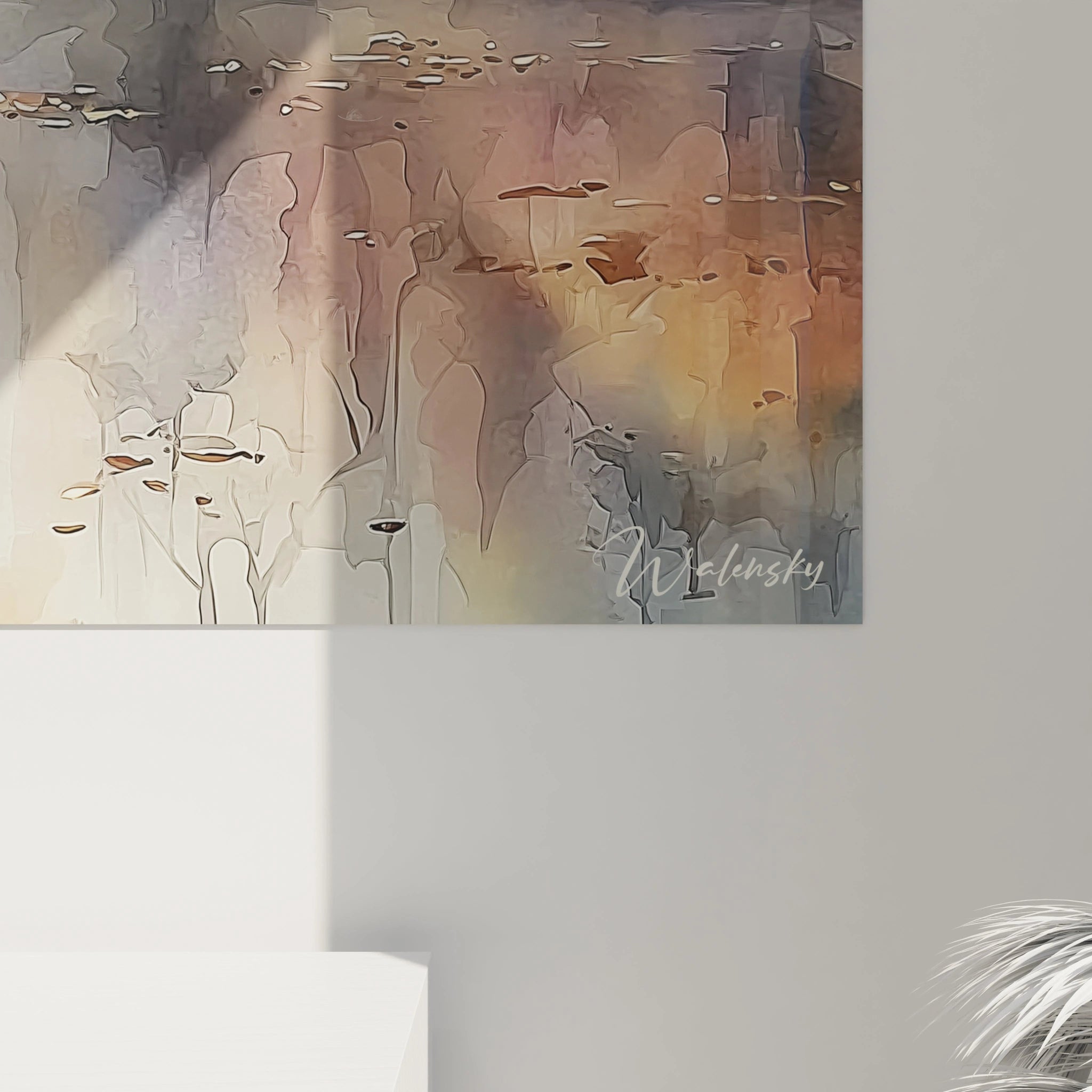 Tableau mural Walensky abstrait aux tons chauds et reflets d eau tableau paysage automne signé Walensky