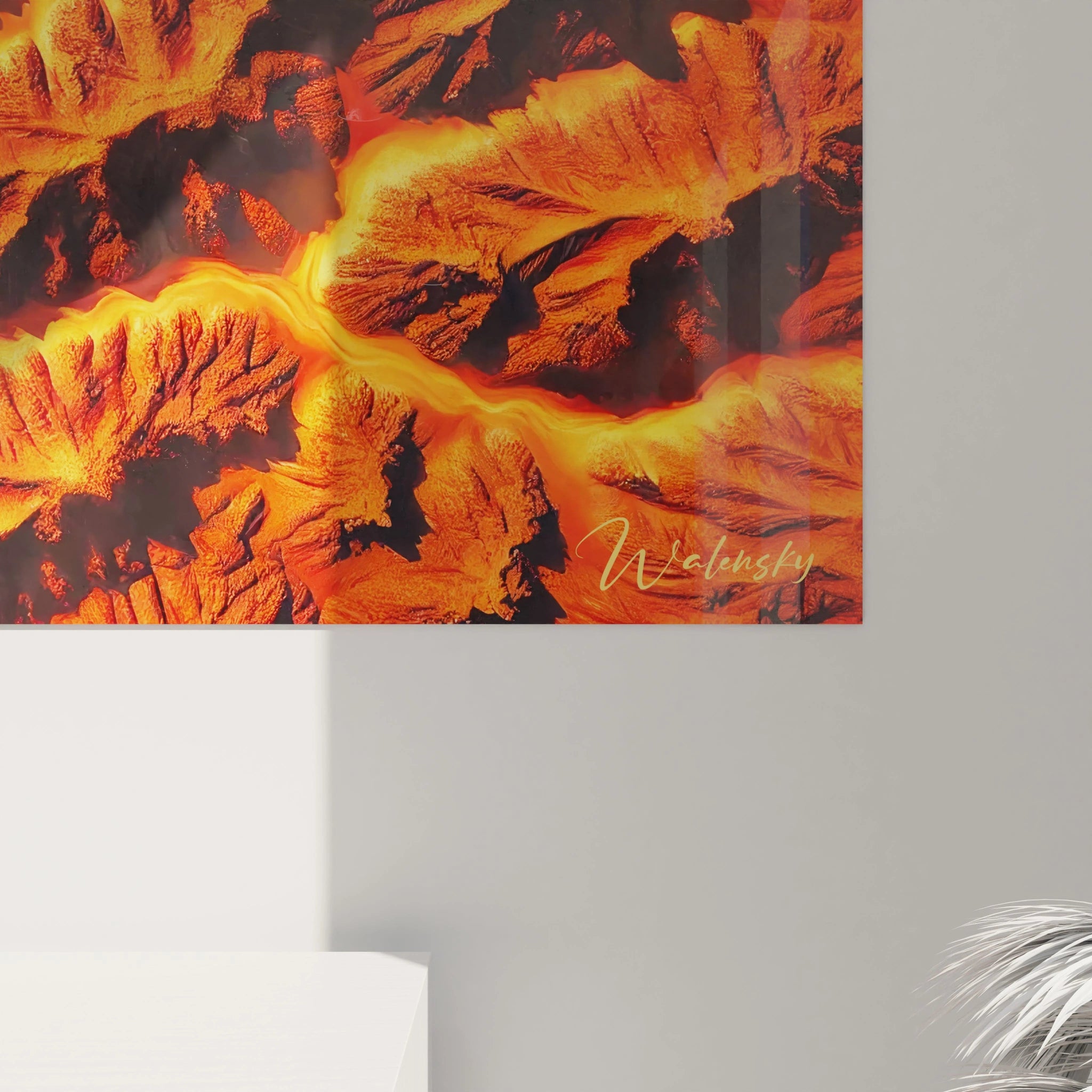 Ce gros plan du tableau paysage idyllique revele des textures saisissantes et des couleurs vibrantes Une invitation a plonger dans un contraste hypnotisant entre calme et fougue