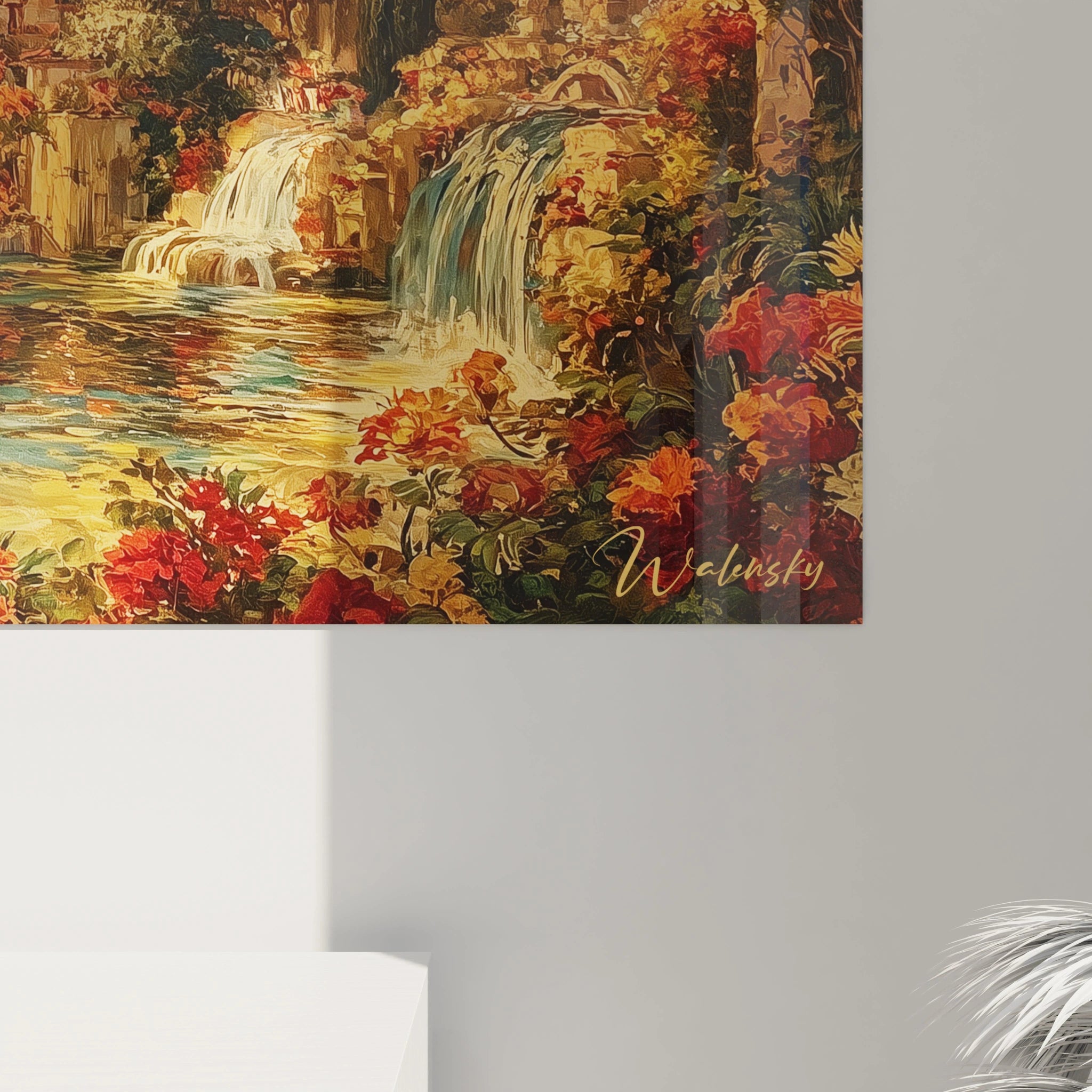 Tableau mural Walensky tableau paysage méditerranéen avec cascades fleurs vibrantes et lumière chaleureuse