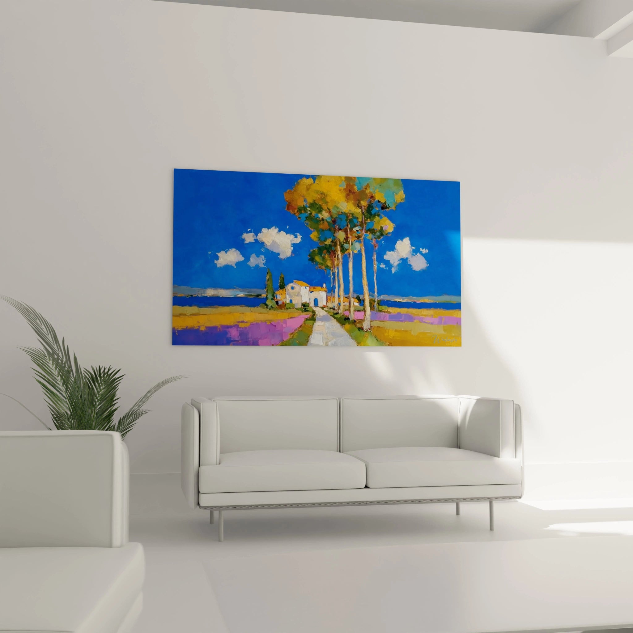 tableau paysage méditerranéen Walensky peinture colorée maison de campagne oliviers ciel bleu