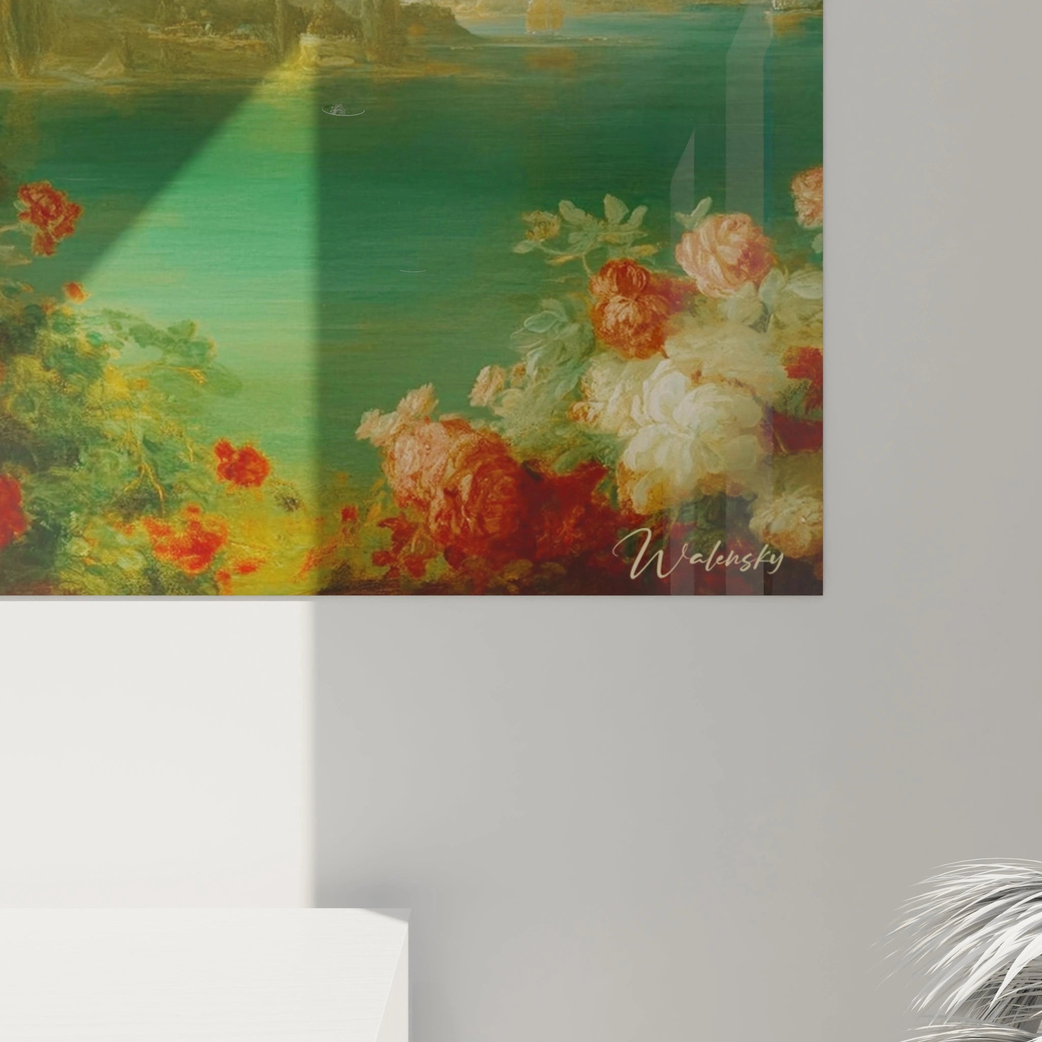 Tableau mural Walensky représentant bouquets de fleurs et mer turquoise tableau paysage Monts Dorés pour décoration murale