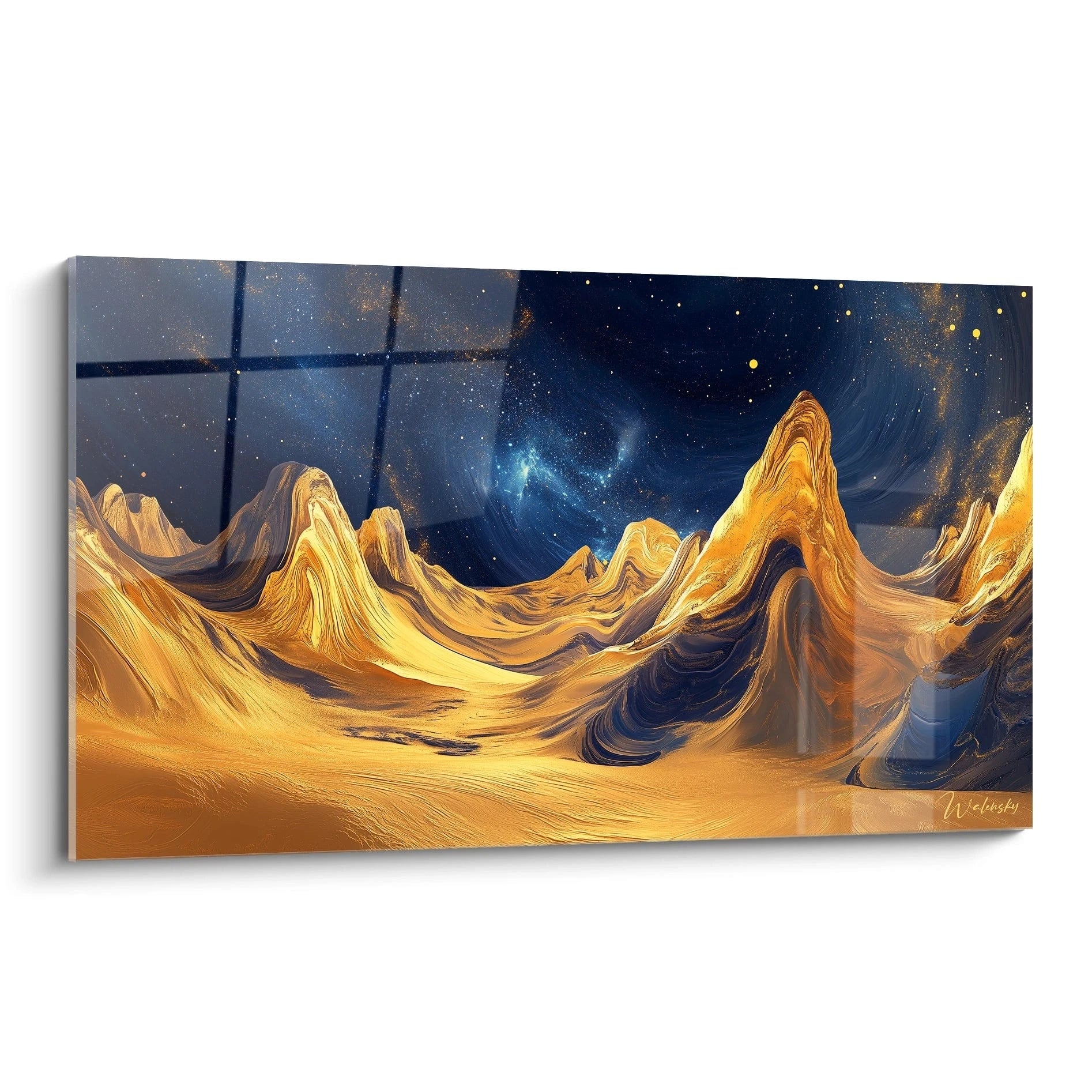 Tableau Egypte mural représentant des dunes dorées sous un ciel étoilé nocturne par Walensky