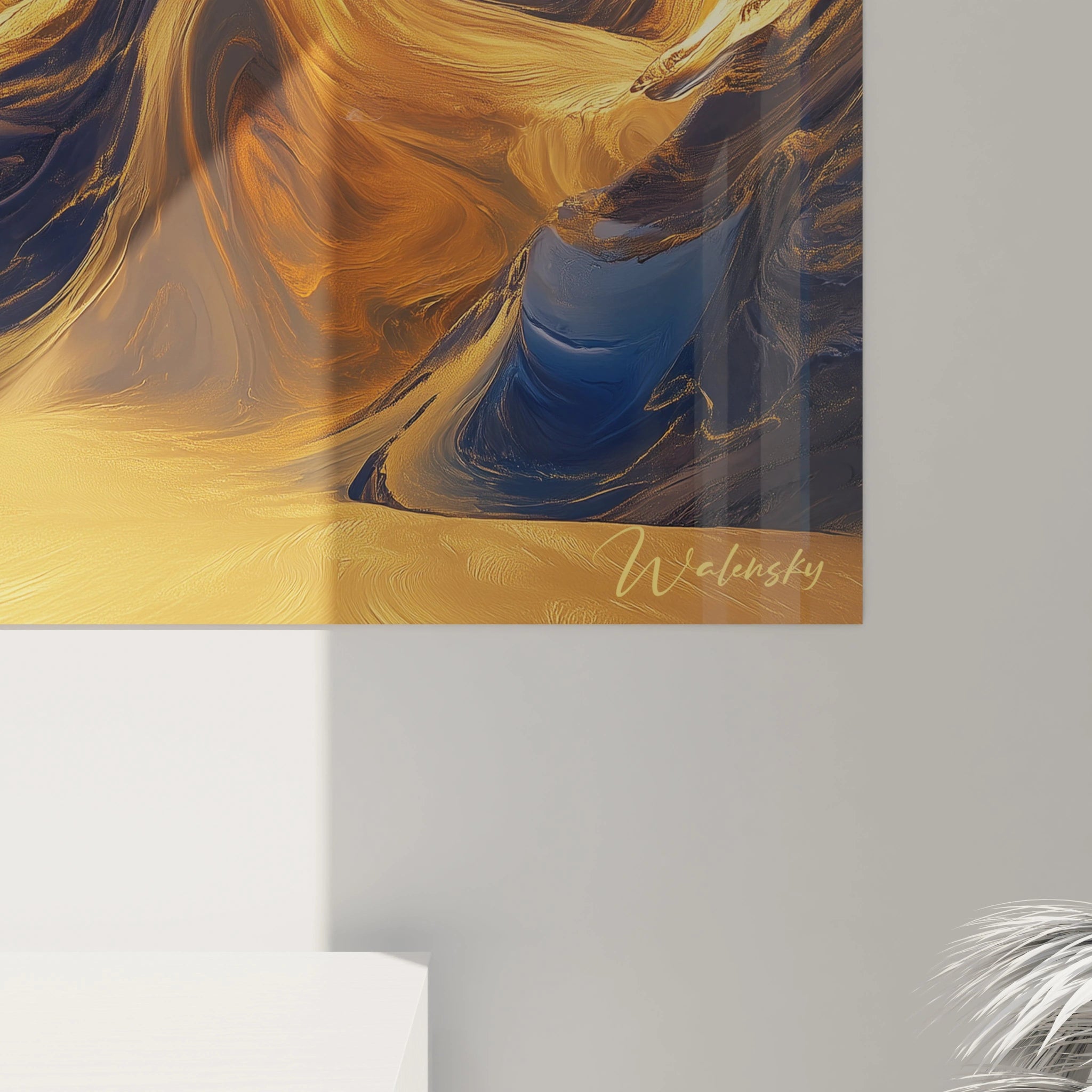 Tableau mural Egypte Walensky avec motifs artistiques abstraits en tons dorés et bleus