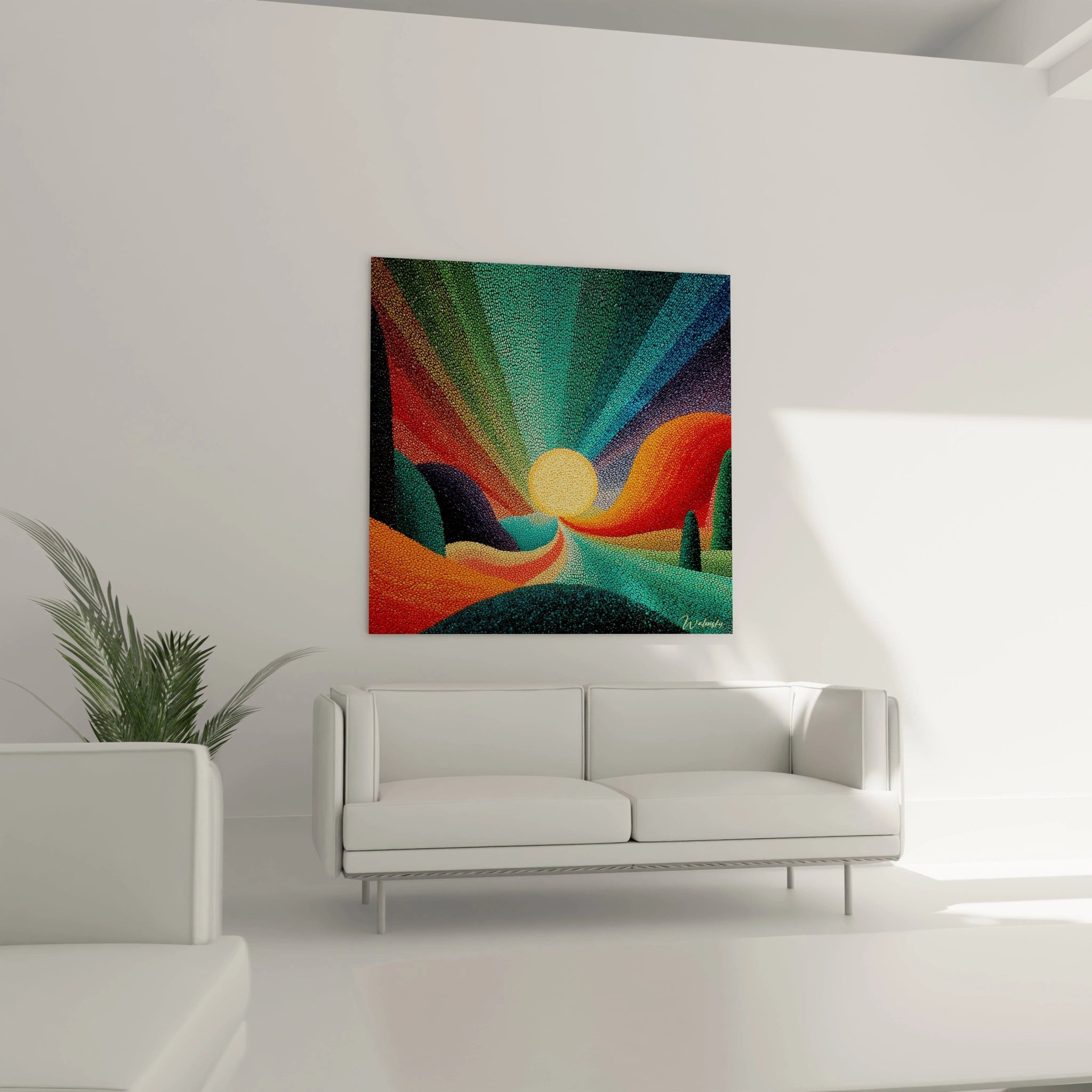 Tableau mural Walensky tableau paysage soleil doré en couleurs vives style abstrait pour salon moderne