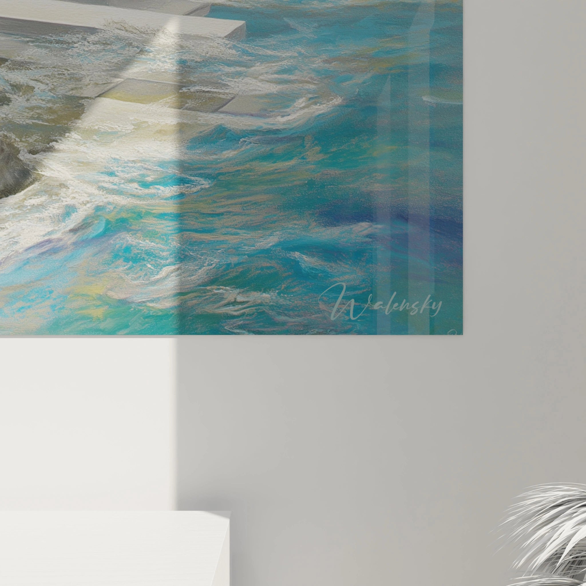 Tableau mural Walensky montrant un tableau paysage surréaliste d ocean turquoise avec vagues et signature