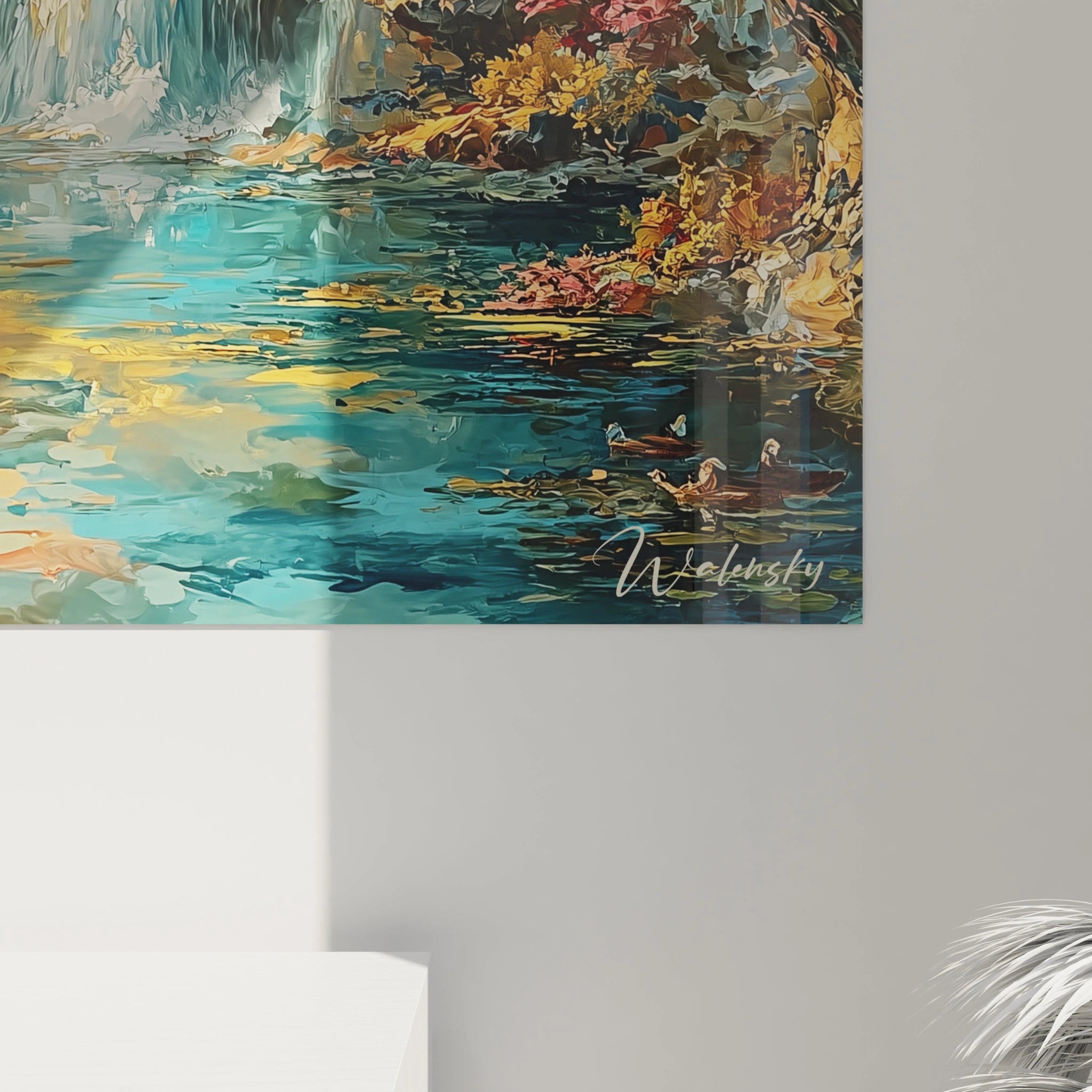 tableau paysage baroque Walensky peinture murale lac turquoise canards et feuillage automnal pour décoration intérieure