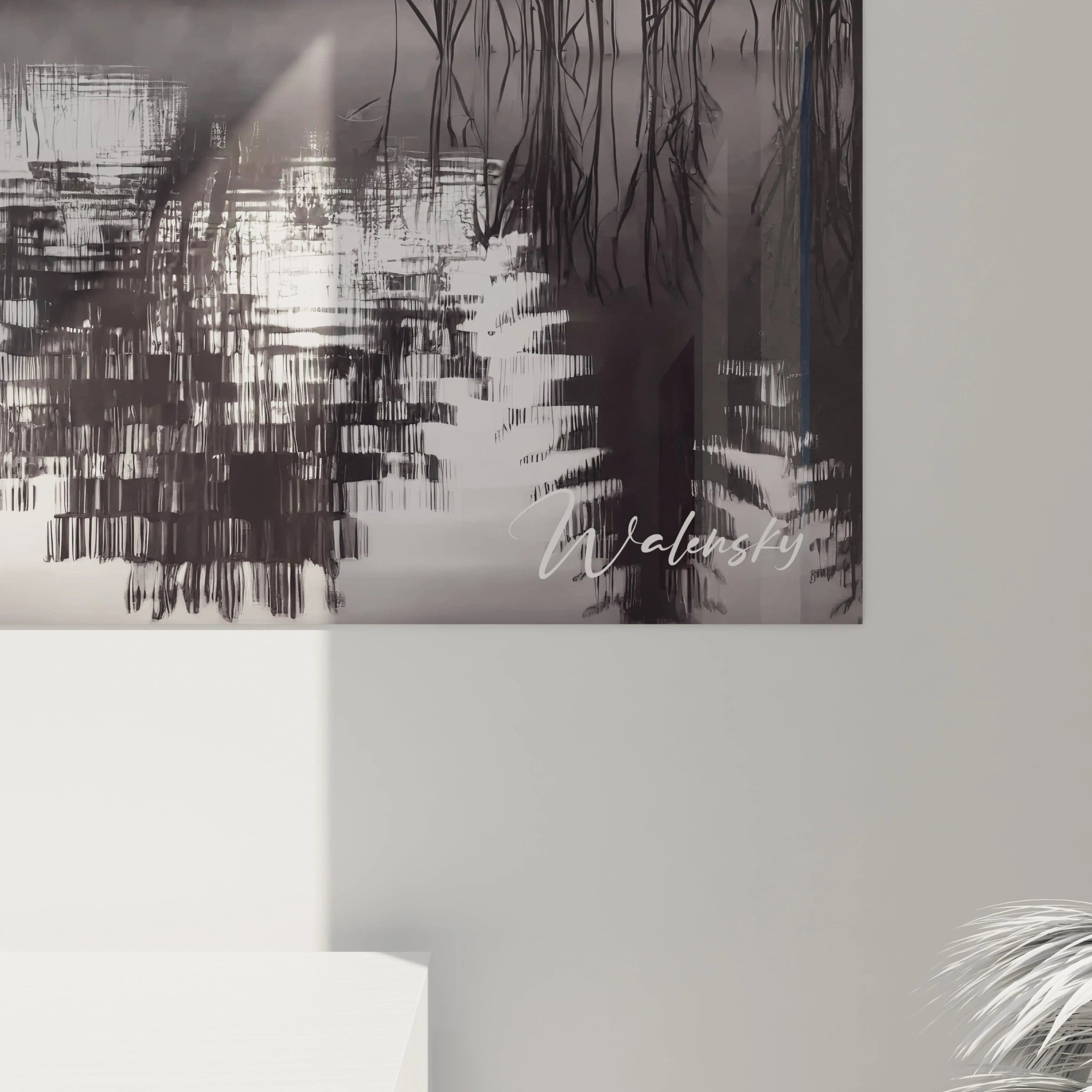 vue rapprochée d un tableau noir et blanc reflets détaillés sur l eau ombres nuancées roseaux réalistes brume enveloppante contrastes subtils pour une ambiance apaisante et intemporelle