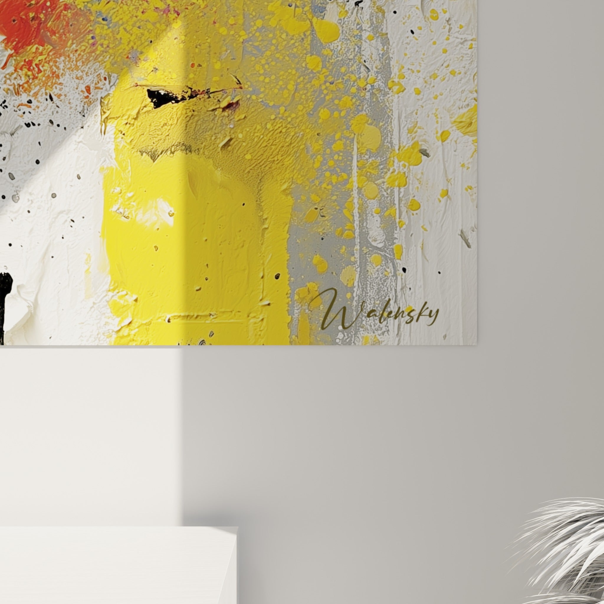Empâtements épais de peinture rose et jaune, coulures noires et grain visible de la matière picturale