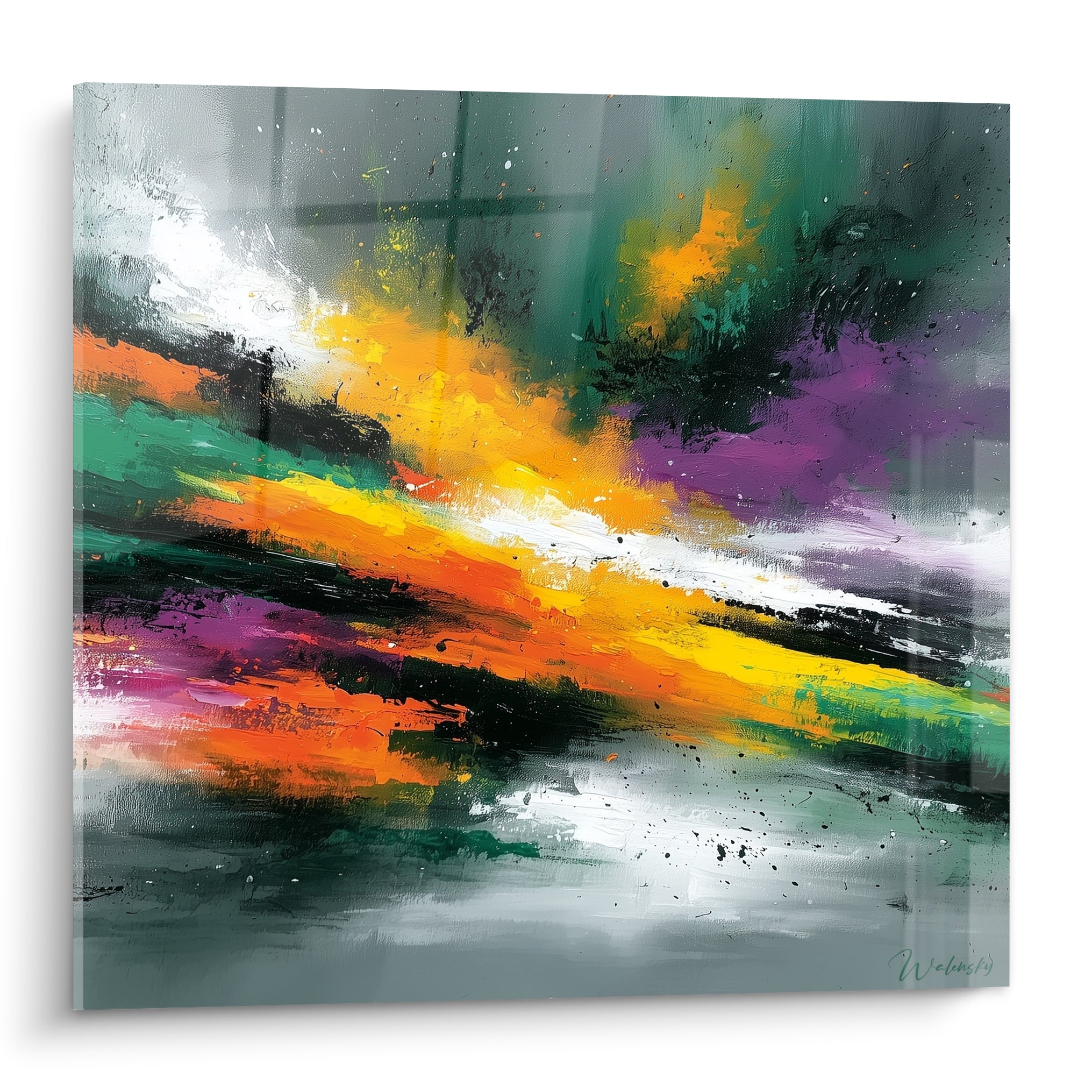 Diagonale orange et violette explosive sur fond anthracite, style peinture abstraite texturée