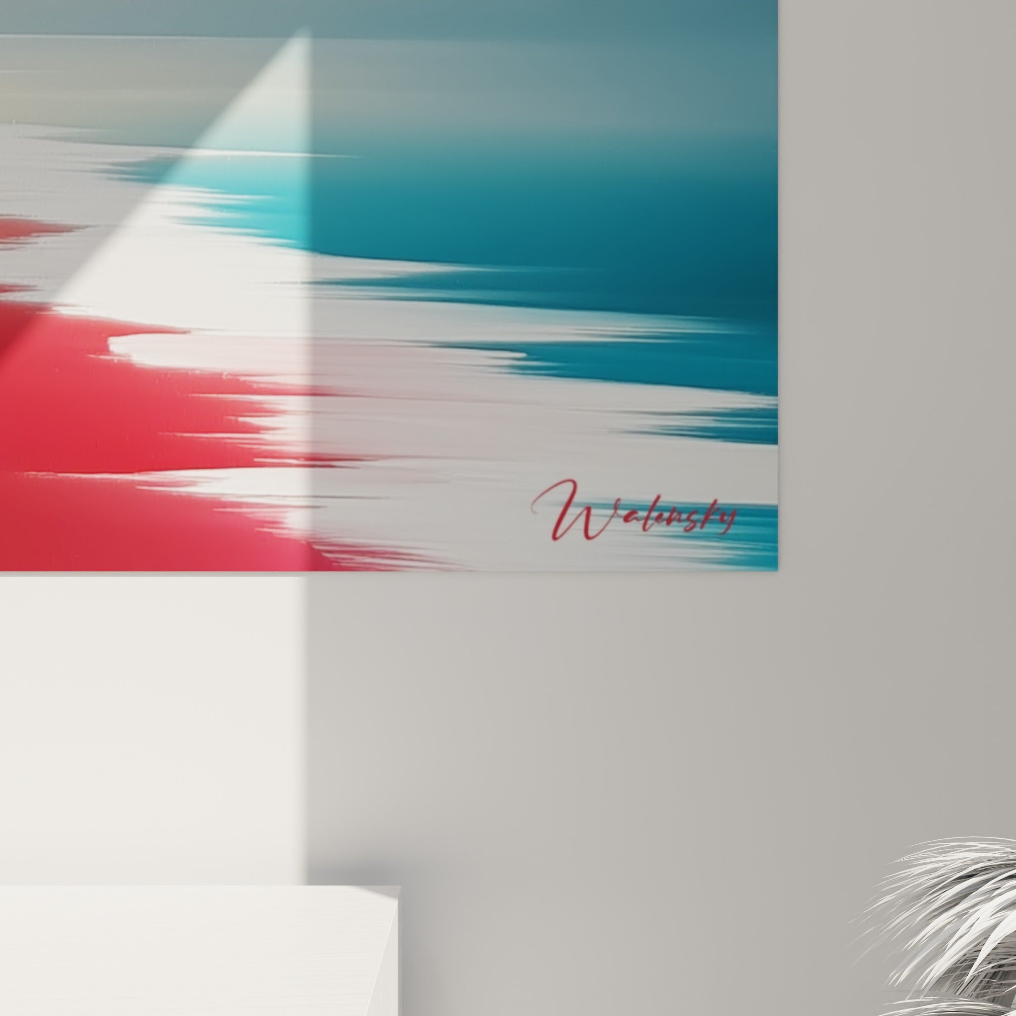 Empâtements de peinture bleu marine et rouge sombre visibles en détail, matière épaisse et coulures dorées