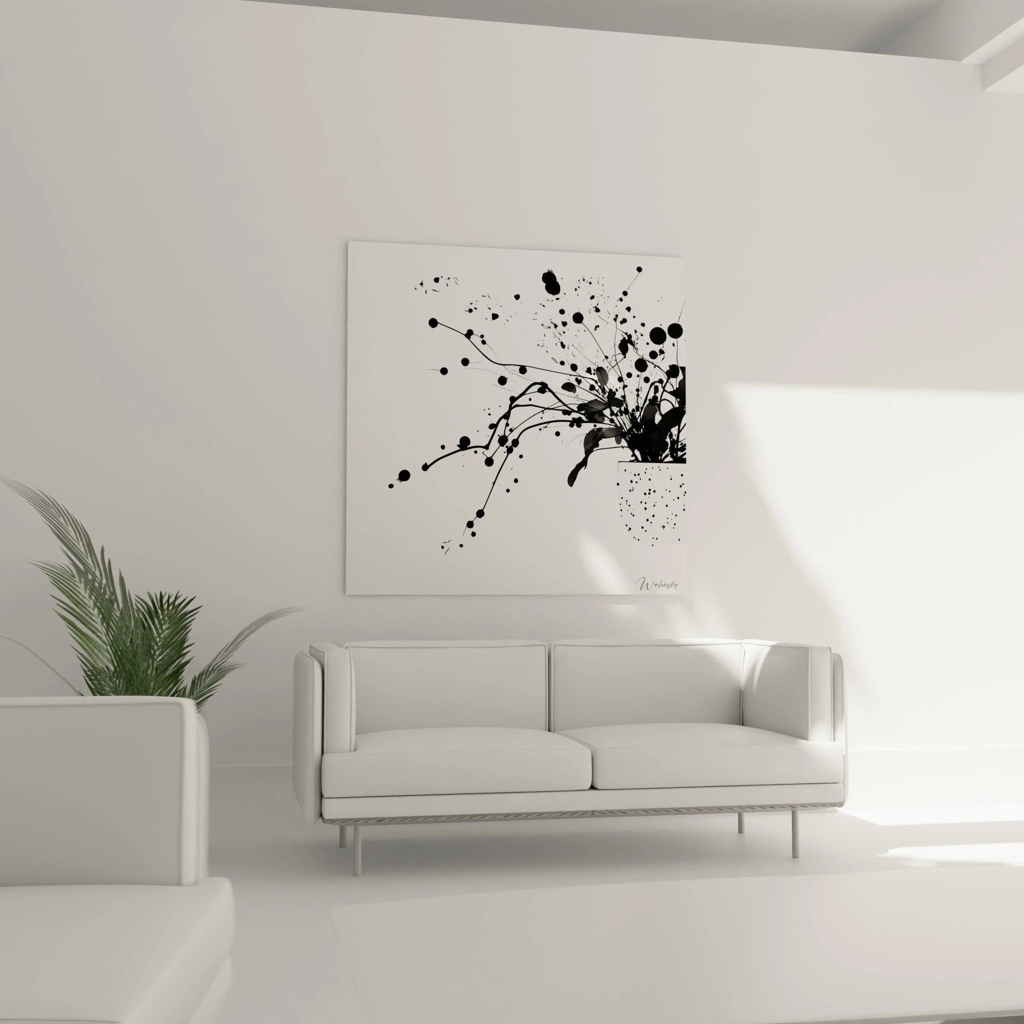 Tableau tacheté noir et blanc de Walensky, idéal pour décorer un salon moderne