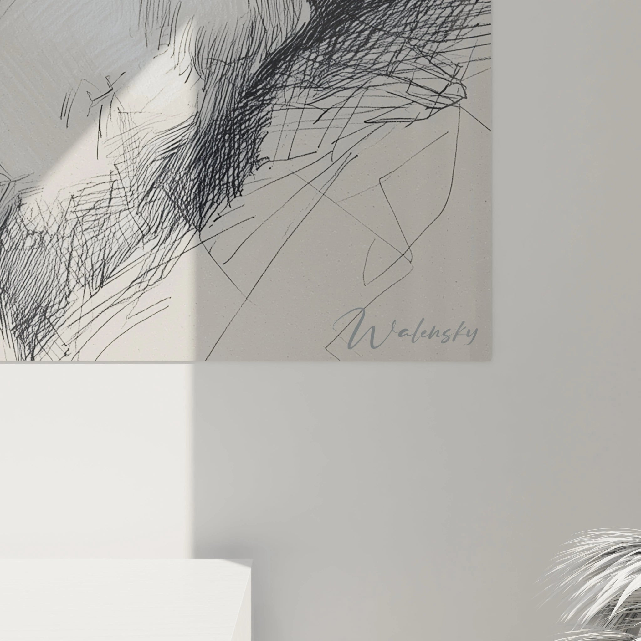 Tableau Père Noël haut de gamme en noir et blanc avec des lignes artistiques modernes de Walensky