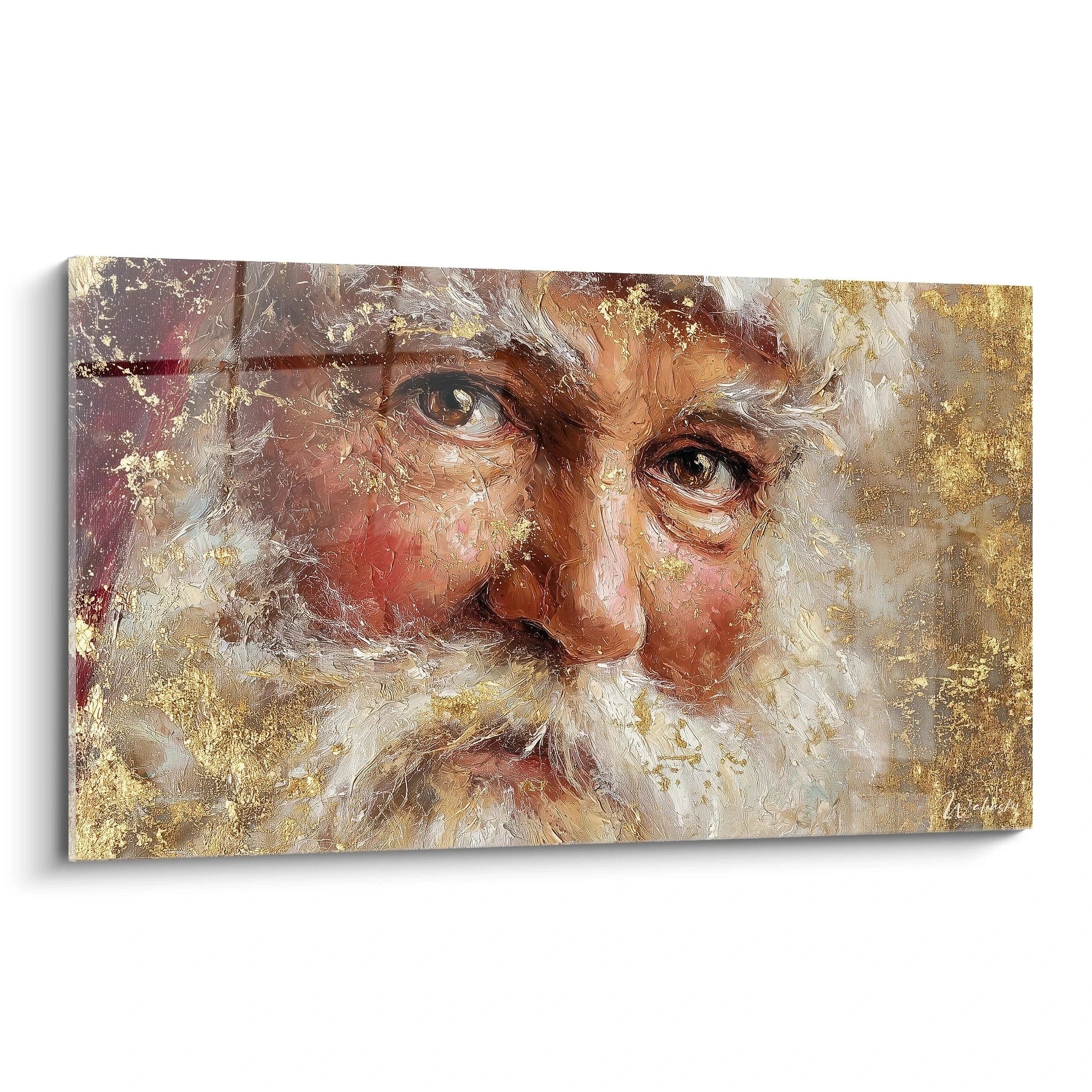 Tableau mural Père Noël édition Noël avec des détails dorés et un regard chaleureux