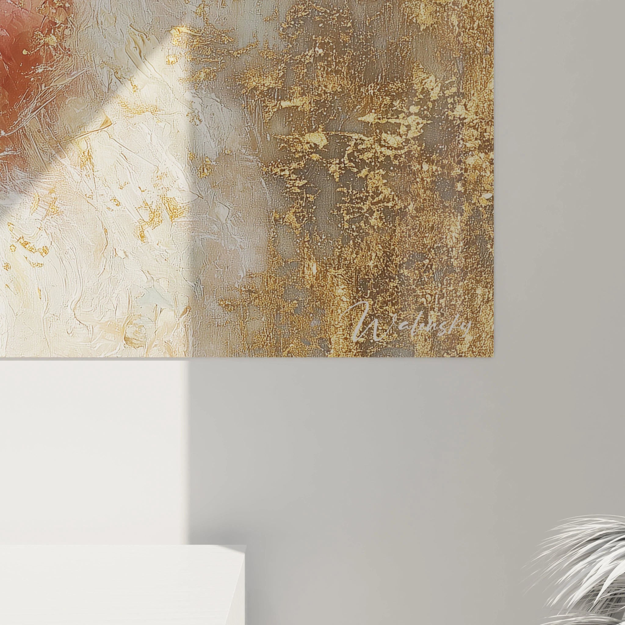 Tableau Père Noël édition Noël en texture dorée avec un design festif et stylisé