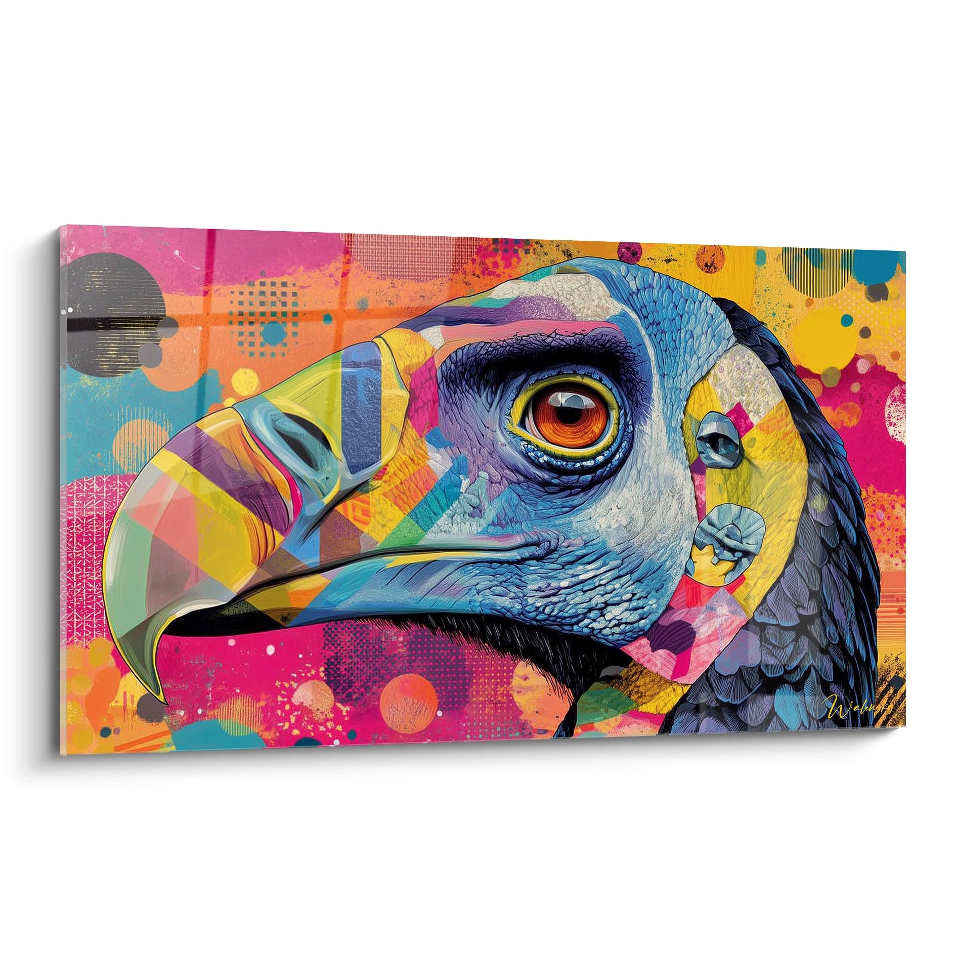 Tableau mural perroquet multicolore pop art moderne aux couleurs vives pour décoration intérieure contemporaine
