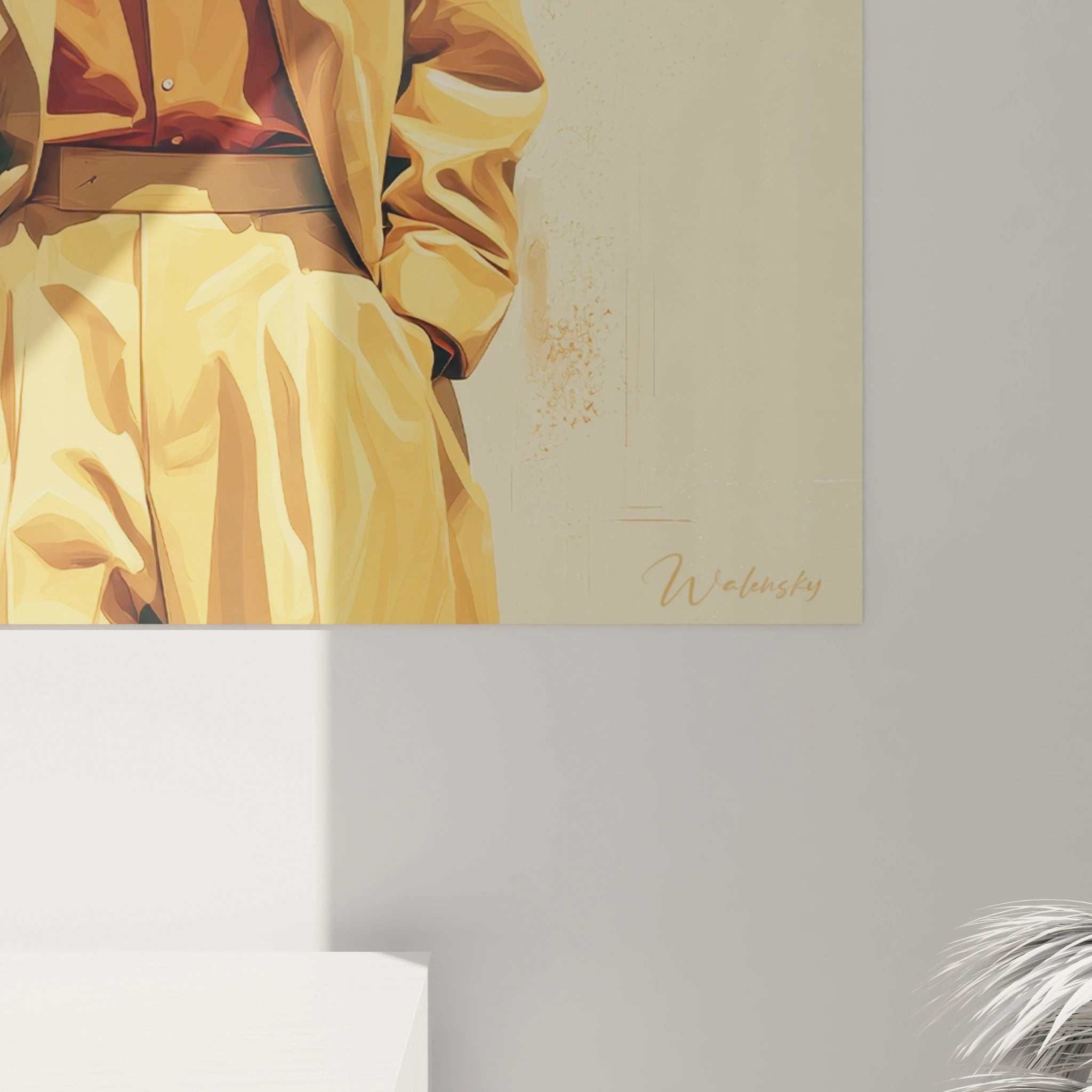 Tableau mural personnage chic en couleurs pastel, illustrant un style élégant de Walensky