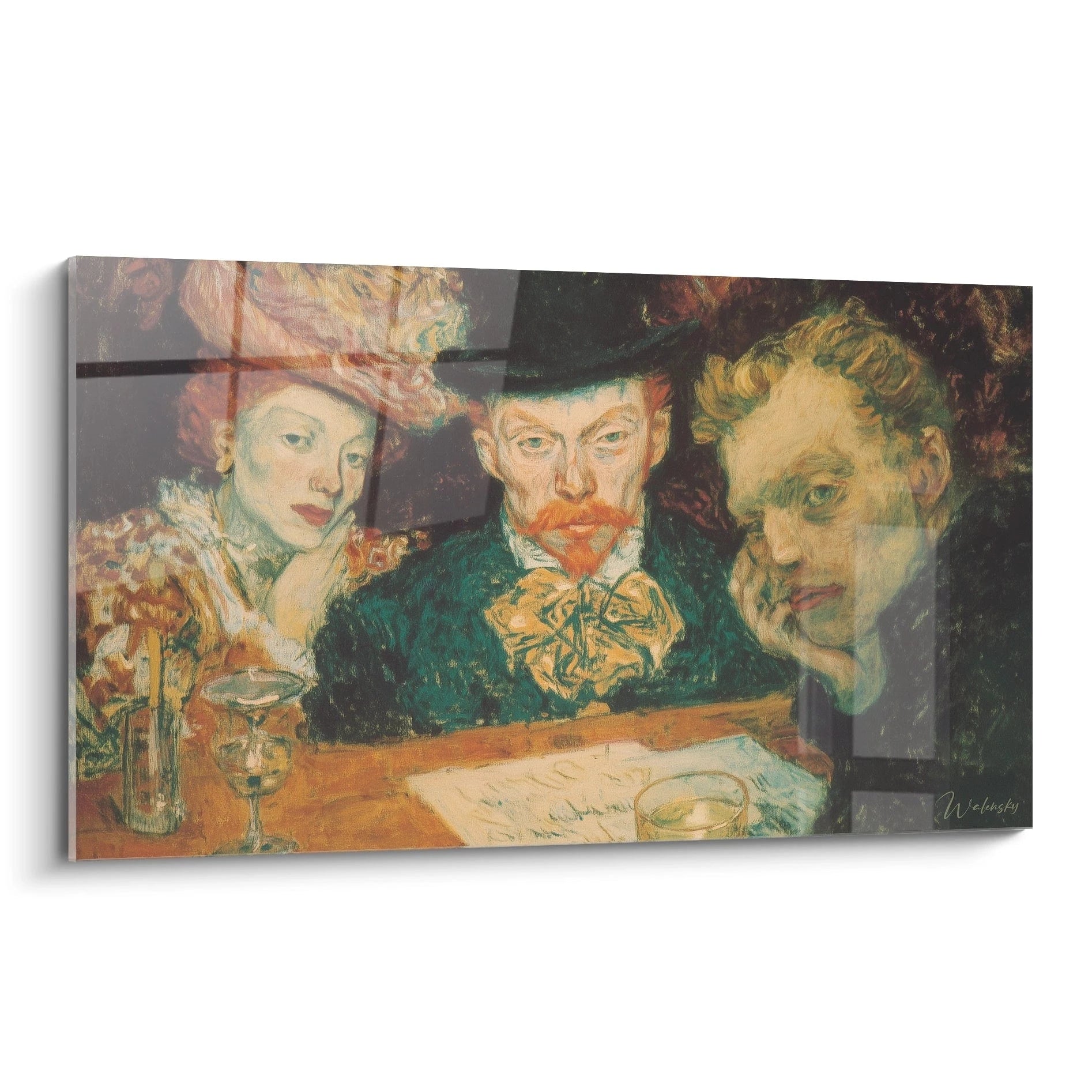 Walensky tableau post impressionnisme personnages trois figures assises a une table avec verres portrait aux tons chauds