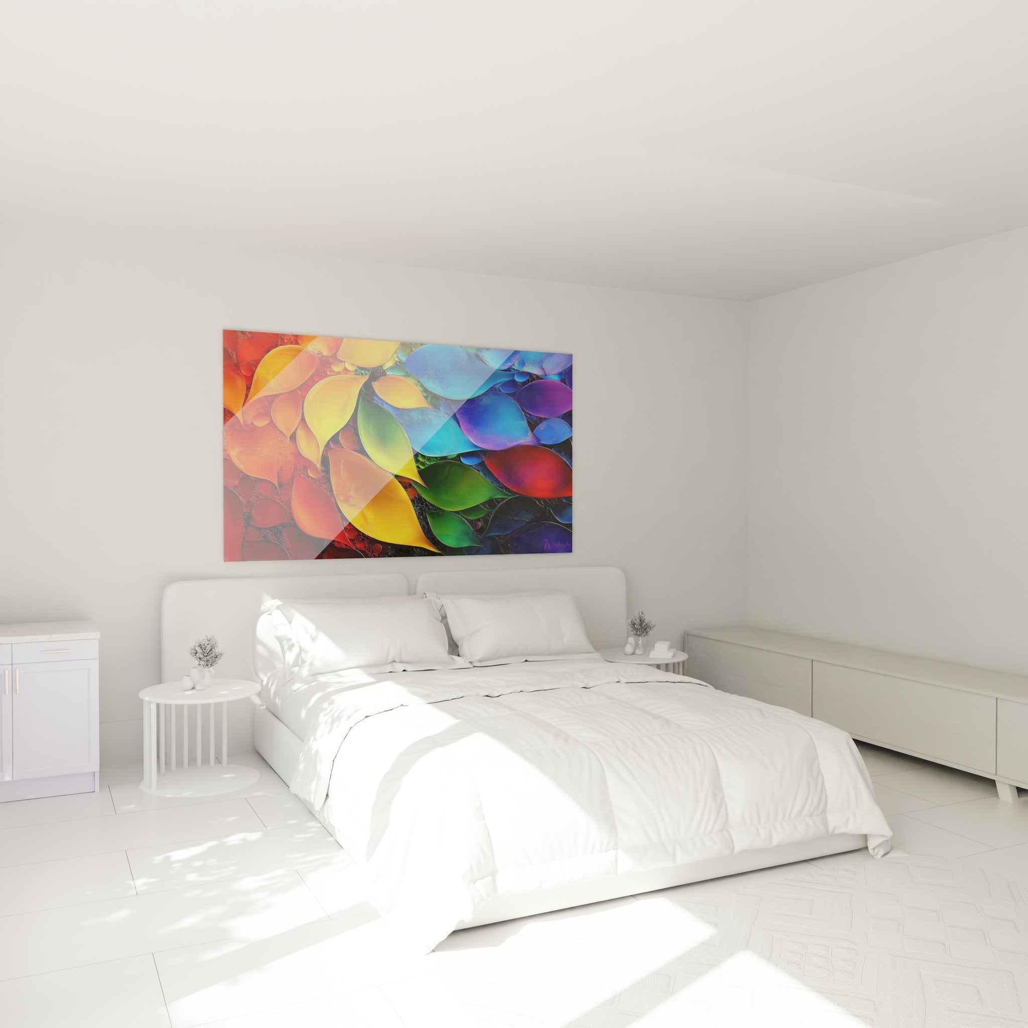 Tableau pétales multicolores dans chambre moderne décoration murale abstraite contemporaine
