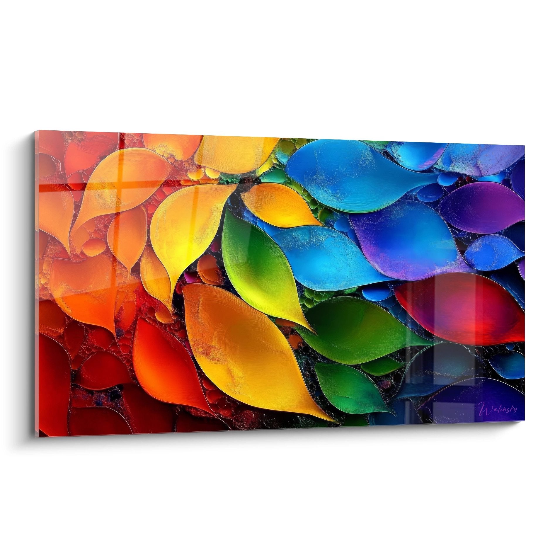 Tableau mural pétales colorés abstrait dégradé arc-en-ciel rouge orange bleu violet art moderne