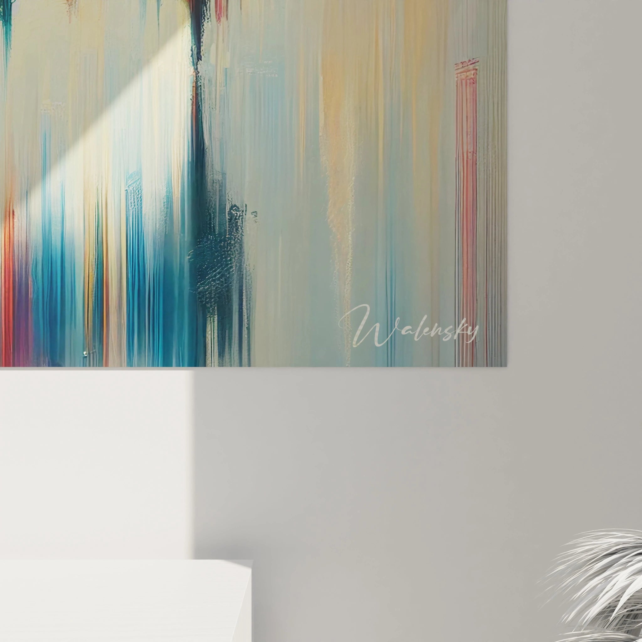 Gros plan sur "Piano RĂȘveur". Les dĂ©tails des couleurs vives et des lignes verticales rĂ©vĂšlent lâĂ©nergie du piano, donnant vie Ă la musique dans une ambiance surrĂ©aliste.