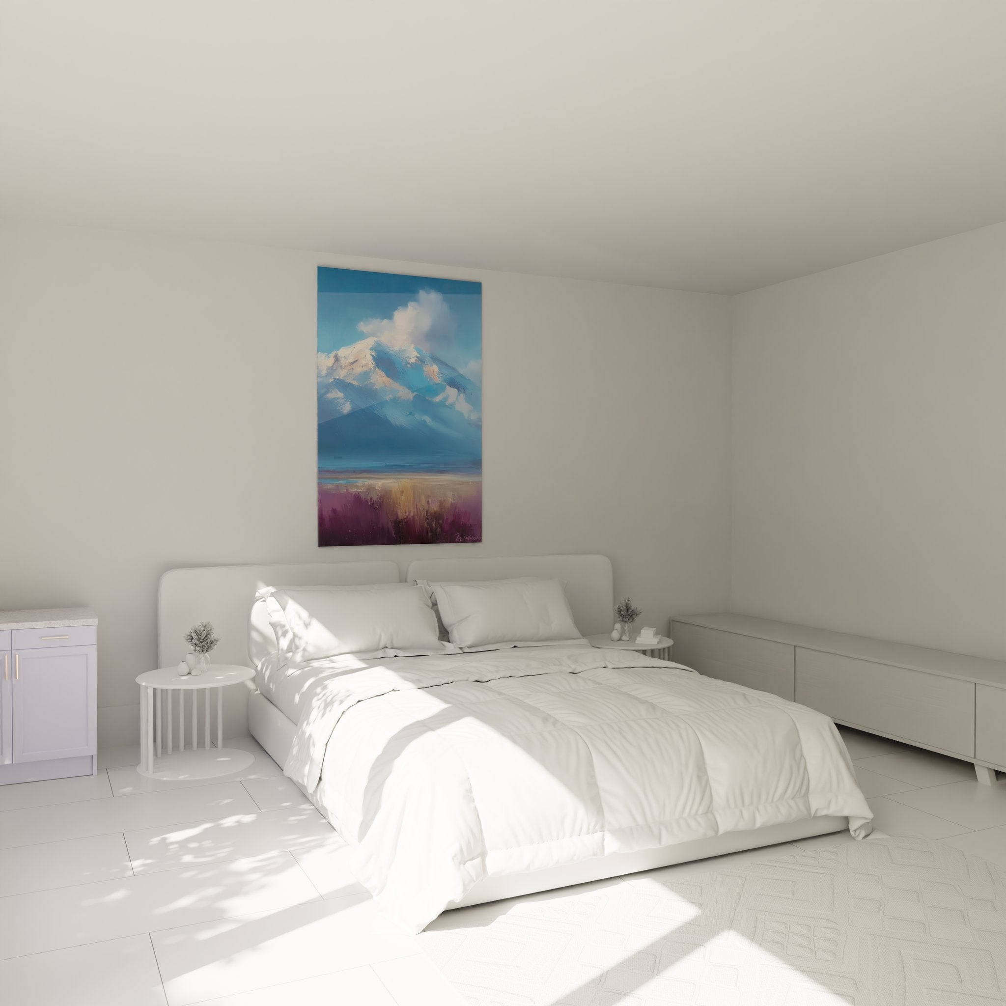 Tableau pic enneigé nuages ambiance chambre décoration murale montagne art mural nature