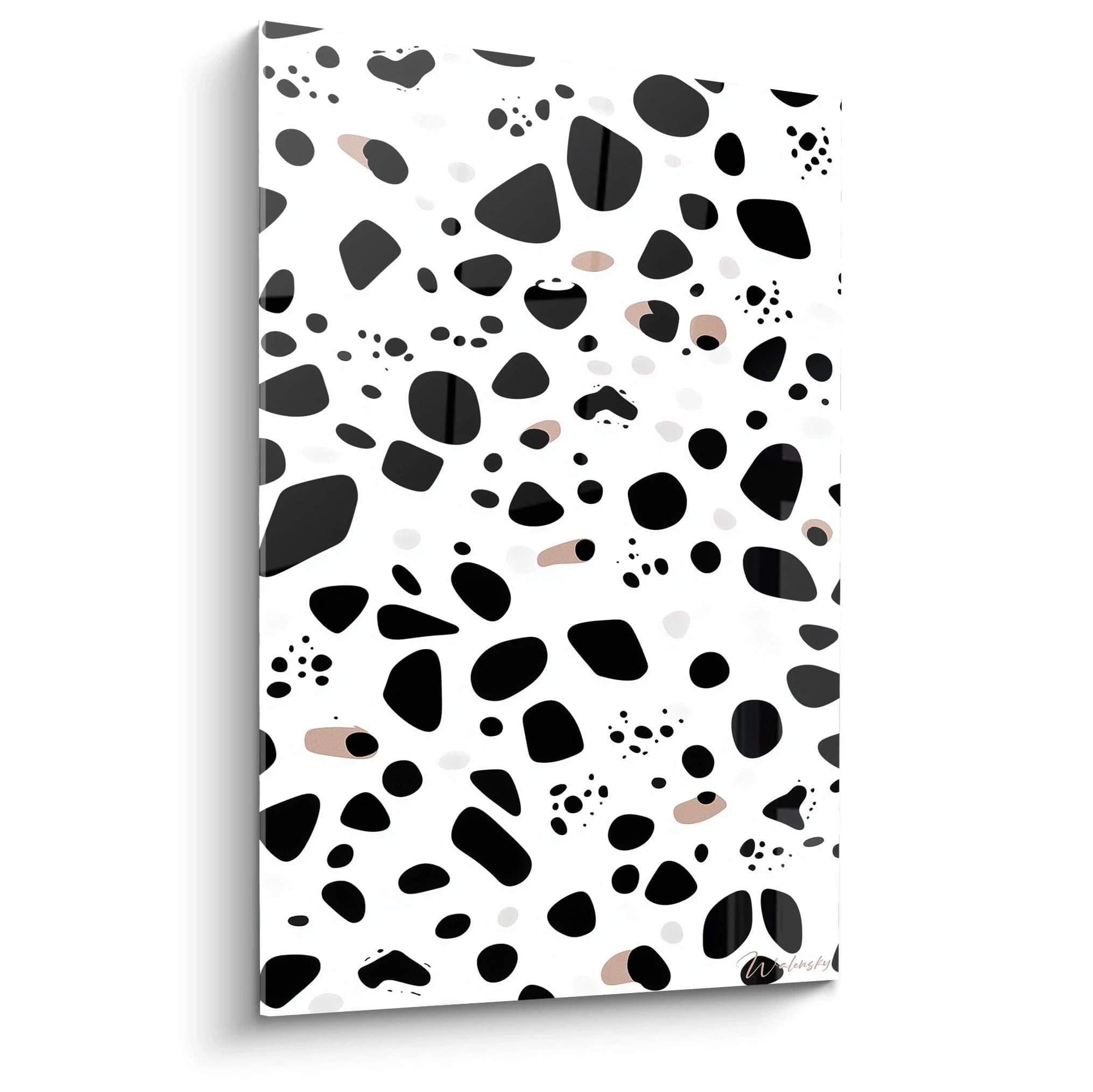 Tableau tacheté noir et blanc de Walensky avec motifs modernes etérisés