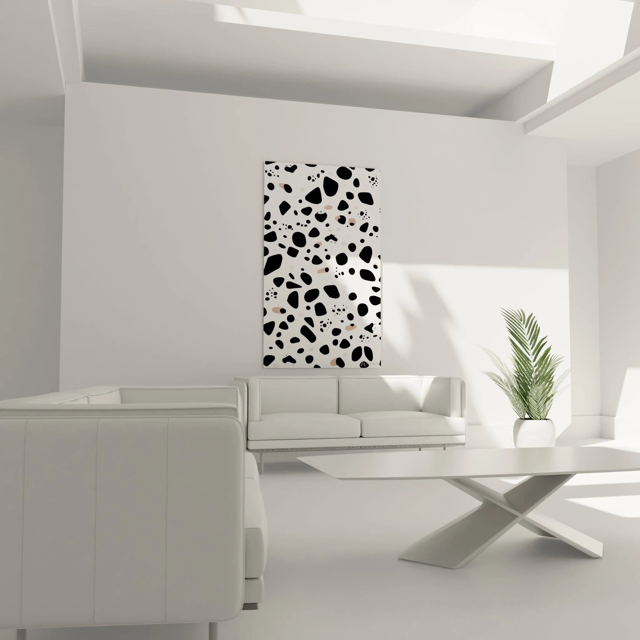 Tableau tacheté noir et blanc de Walensky, parfait pour décorer un salon moderne