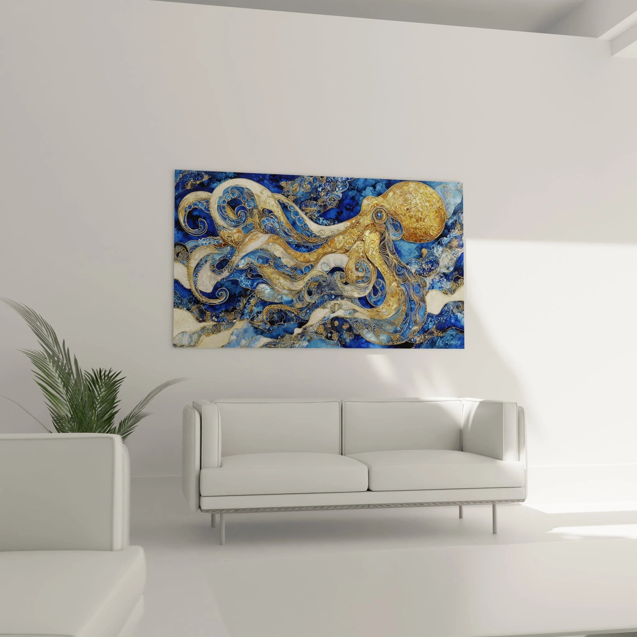 Détail gros plan tentacules dorées ornementées - motifs décoratifs tableau pieuvre kraken