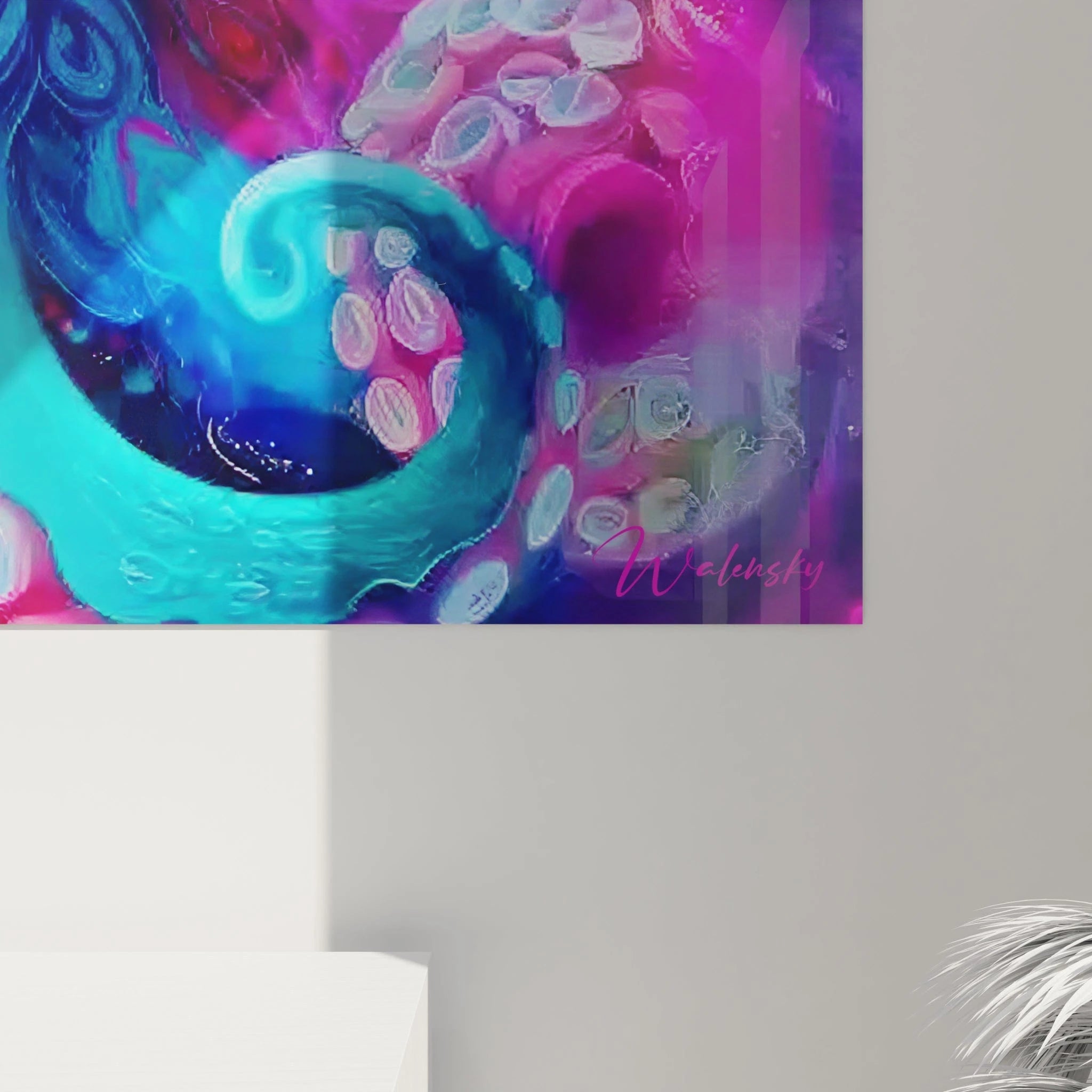 Vue ensemble tableau mural kraken pieuvre psychédélique coloré décoration intérieure moderne