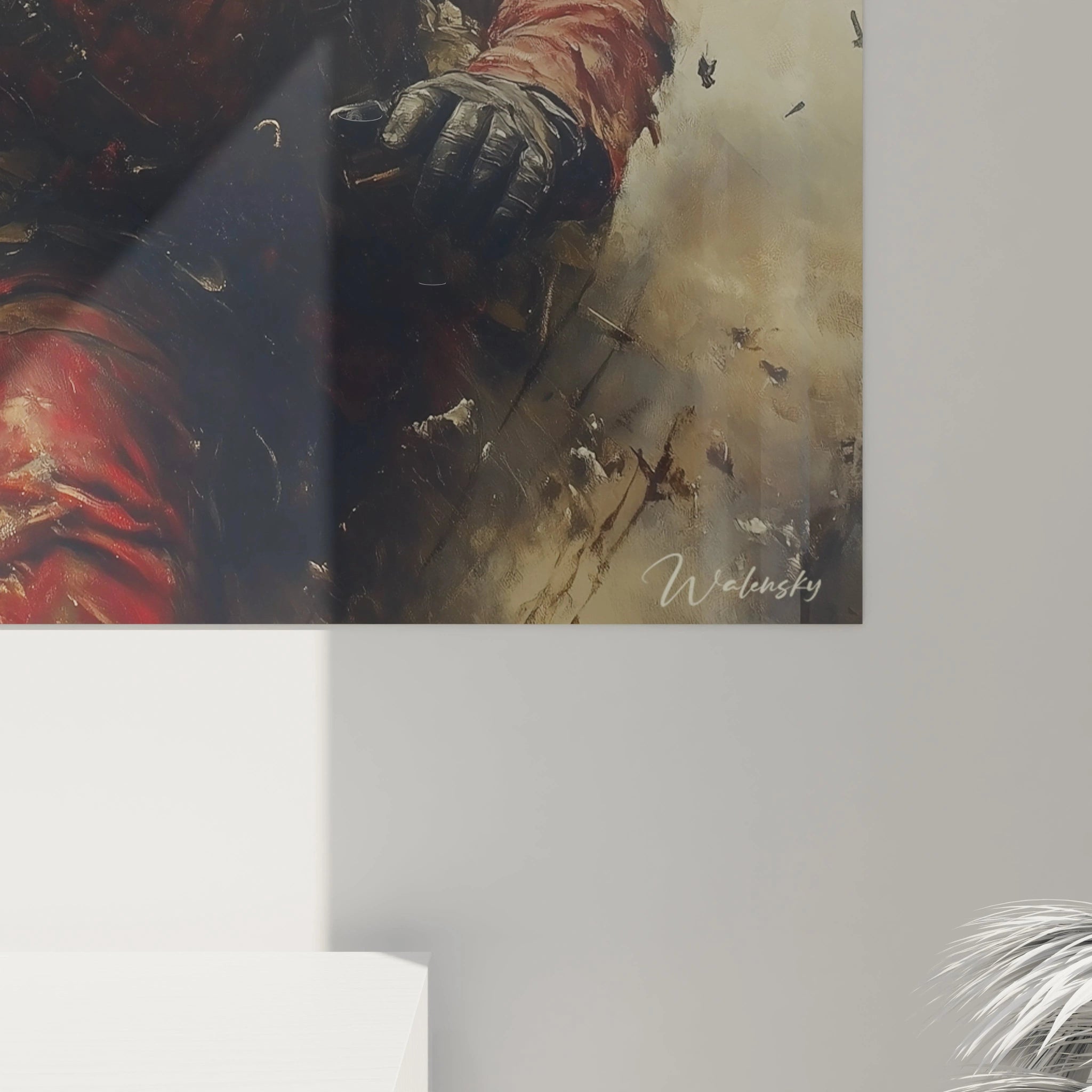 Tableau mural Walensky du pilote en gants rouges et manteau militaire tableau pilote Seconde Guerre mondiale