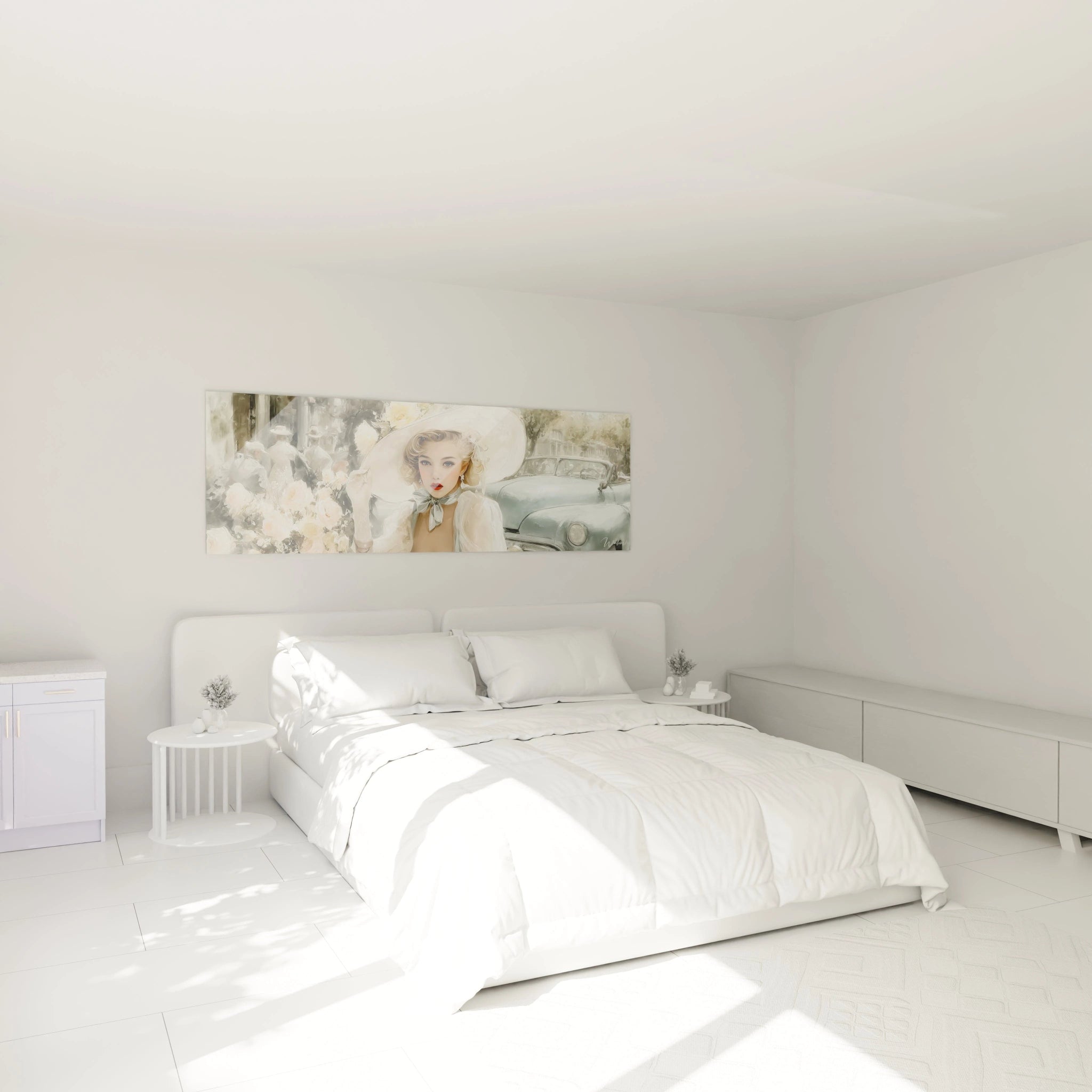 Tableau mural pin-up chic années 40 de Walensky, ajoutant une touche vintage à une chambre moderne