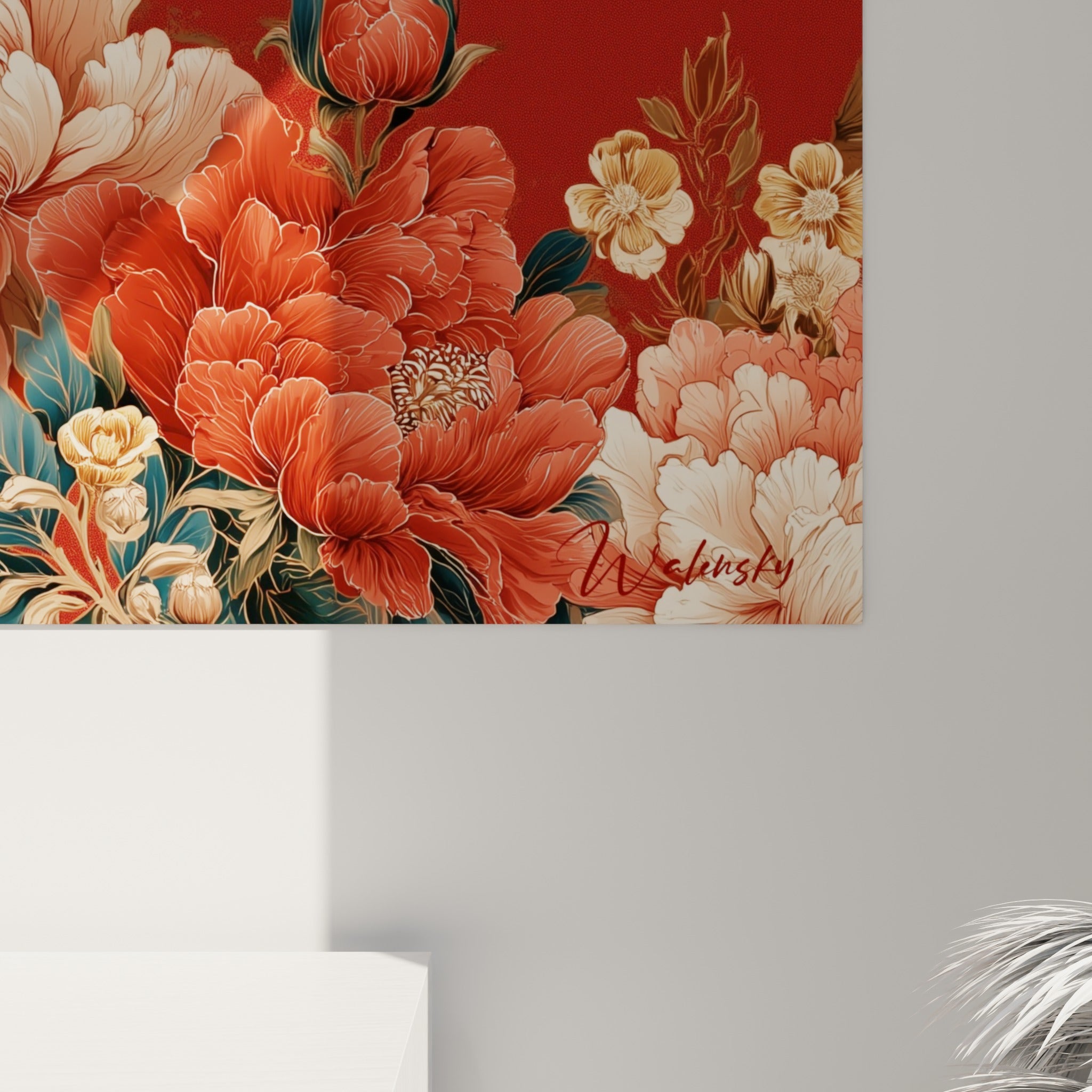 Détail des pétales de pivoine où le rouge et le rose se fondent avec finesse