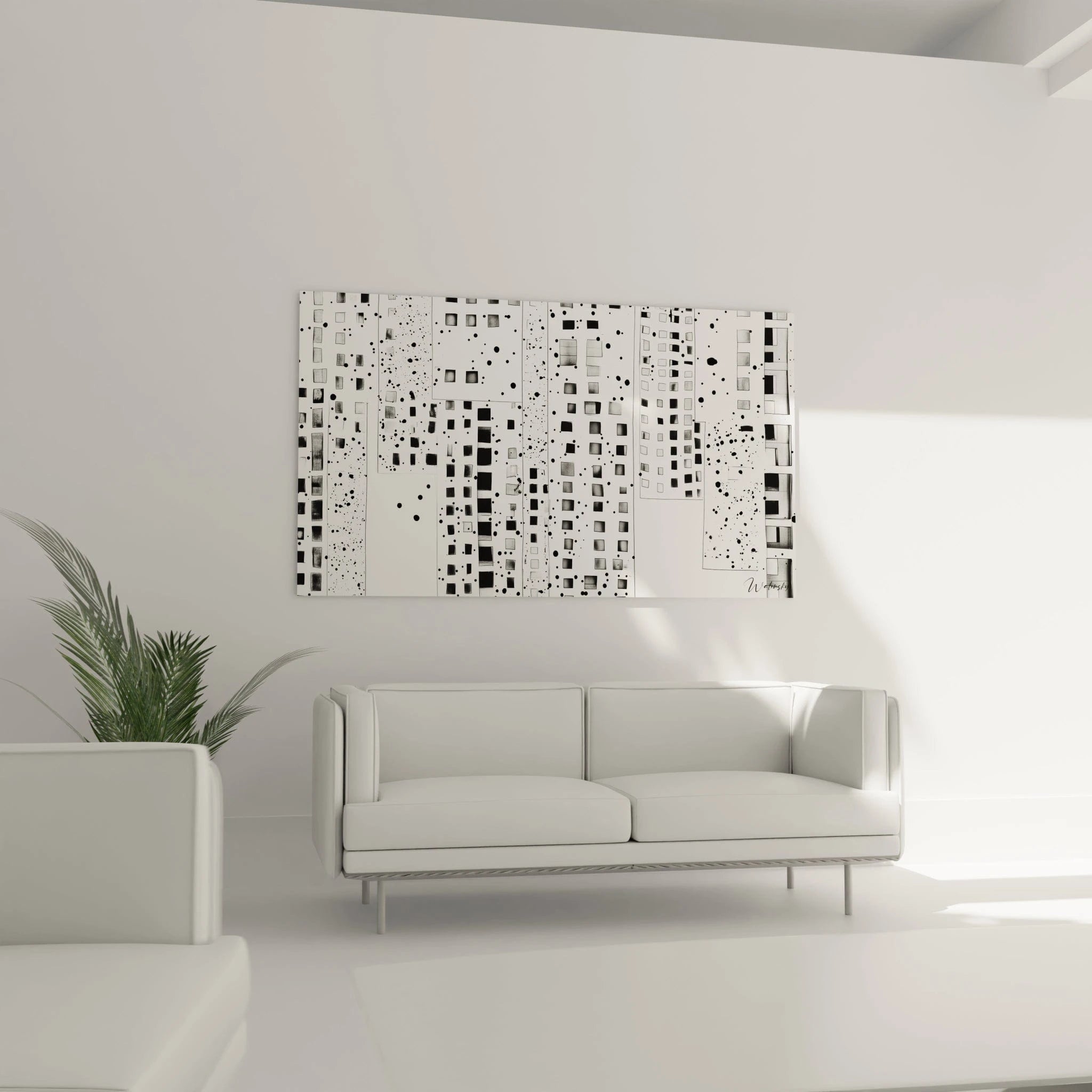 Tableau tacheté noir et blanc de Walensky, parfait pour décorer un salon moderne