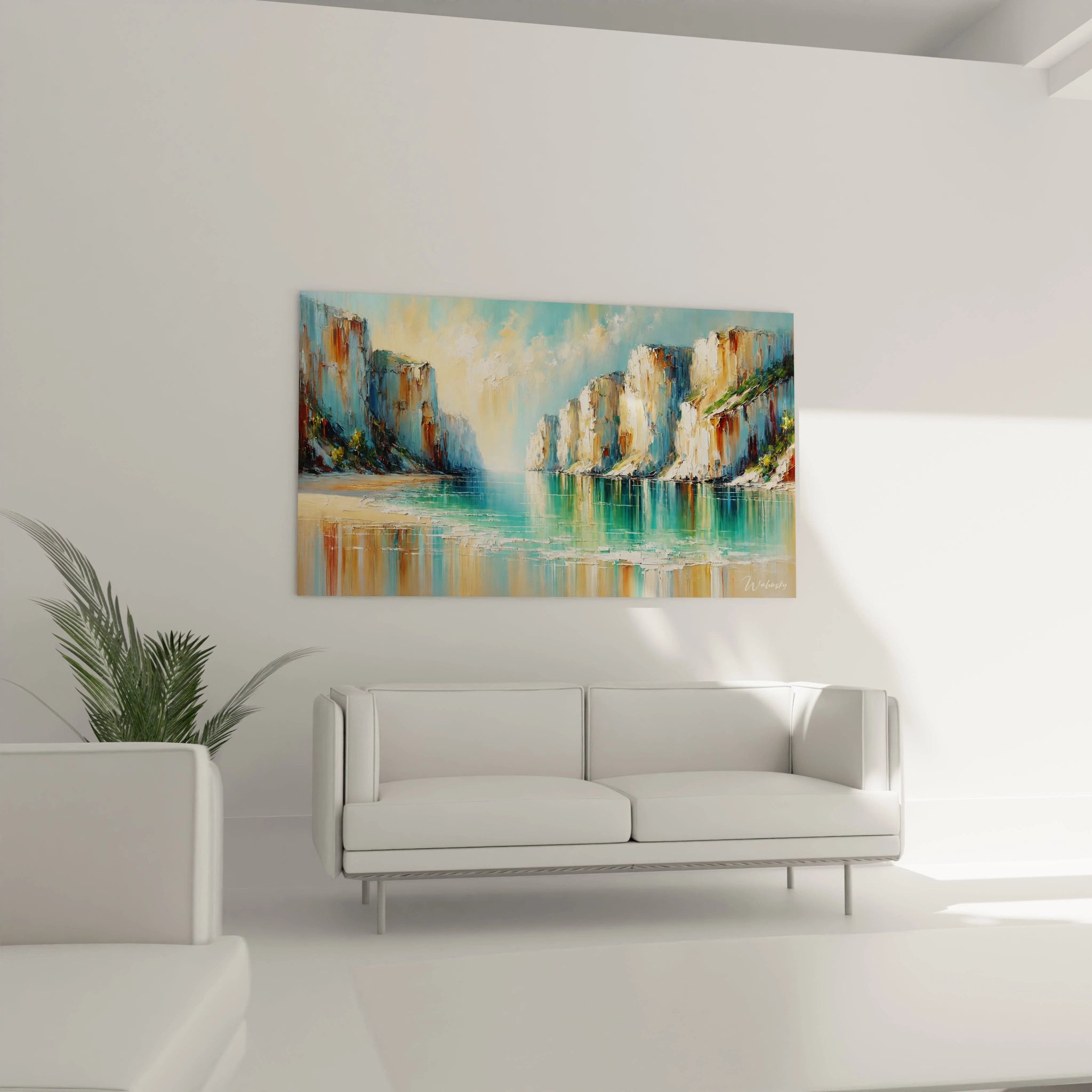 Dans votre salon, ce tableau Mer, accroché au-dessus du canapé, apporte une touche contemporaine. Ses nuances vibrantes éveillent l'imagination et ajoutent une sérénité au décor.