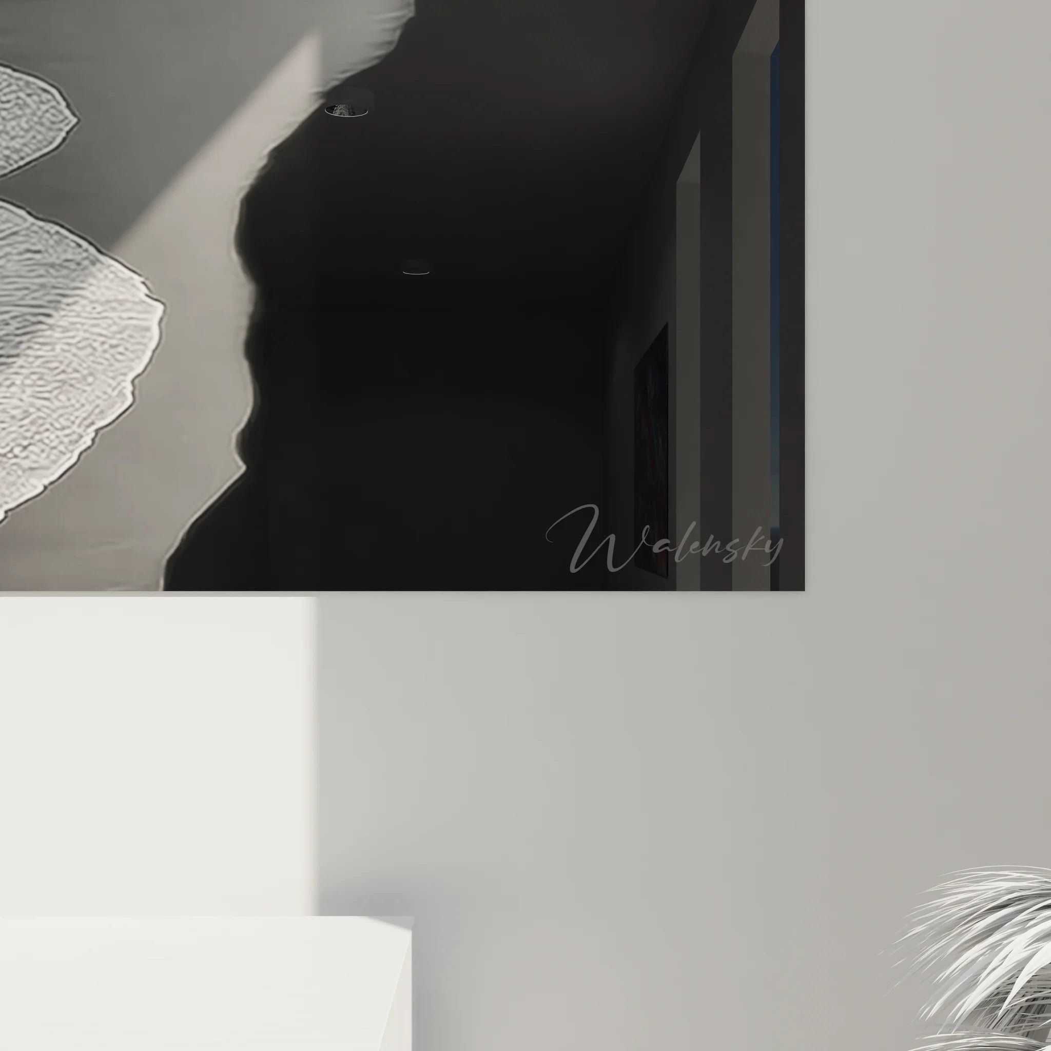 Vue ensemble tableau plage océan noir et blanc vagues scintillantes art mural maritime complet