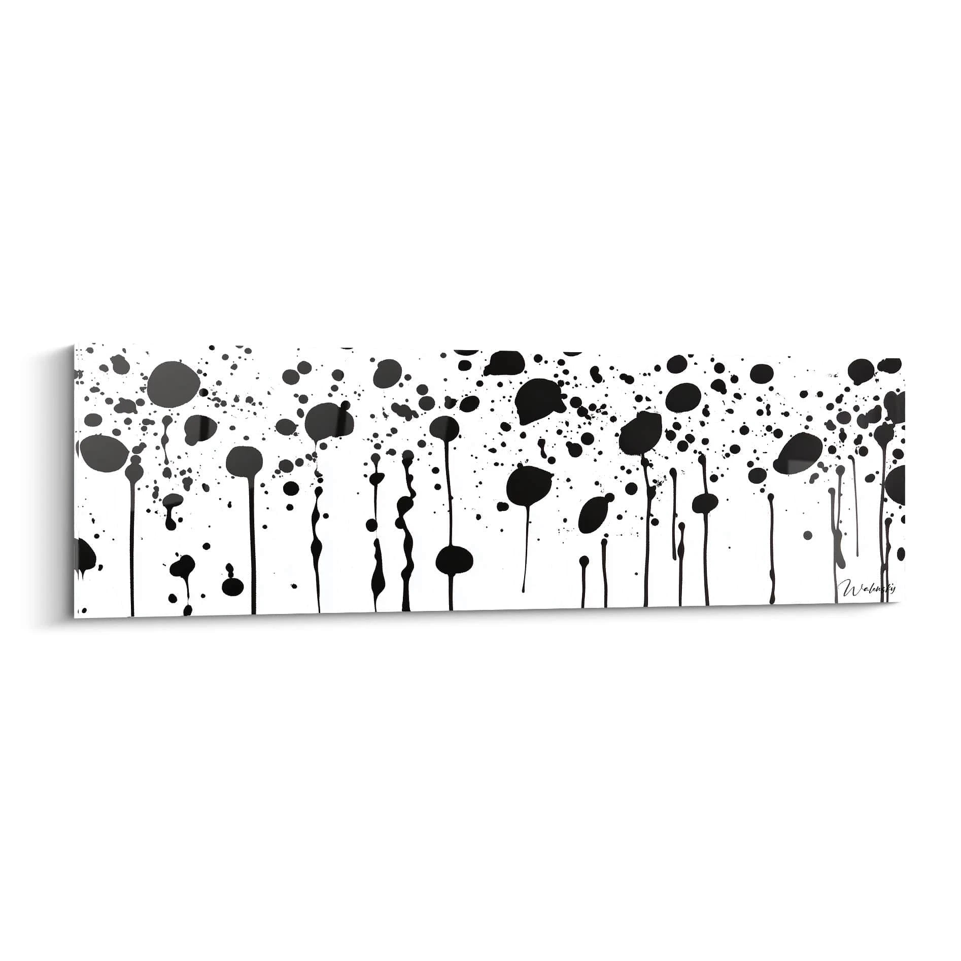 Tableau tacheté noir et blanc de Walensky avec des motifs abstraits sur fond blanc