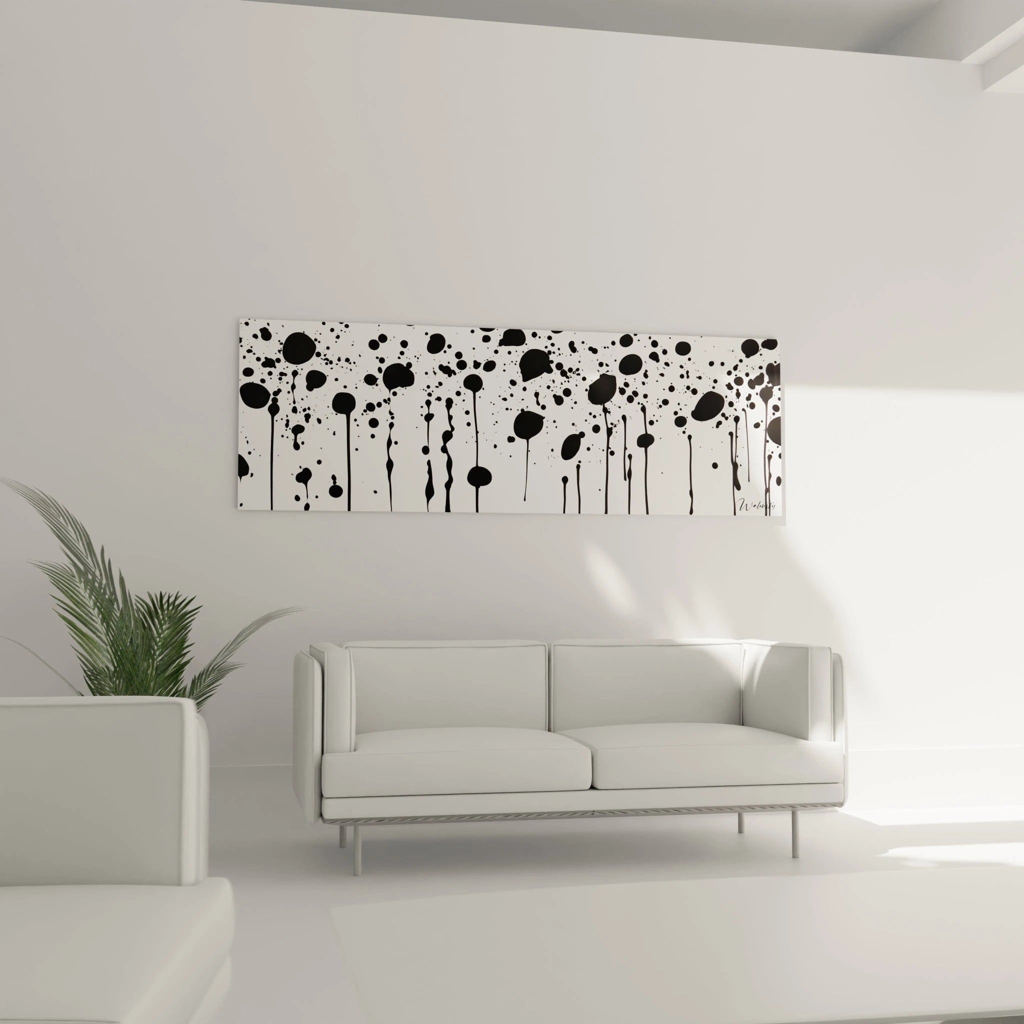 Tableau tacheté noir et blanc de Walensky, idéal pour décorer un salon moderne